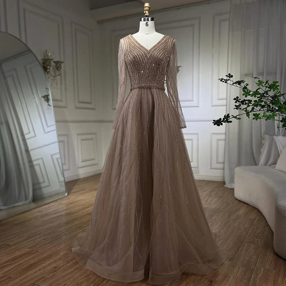 Elegant Muslim Turquoise Beaded A-Line Evening Dress for Dubai Luxury Formal Events - Serene Hill LA72228 | Perfect for Weddings, Galas, and Special Occasions