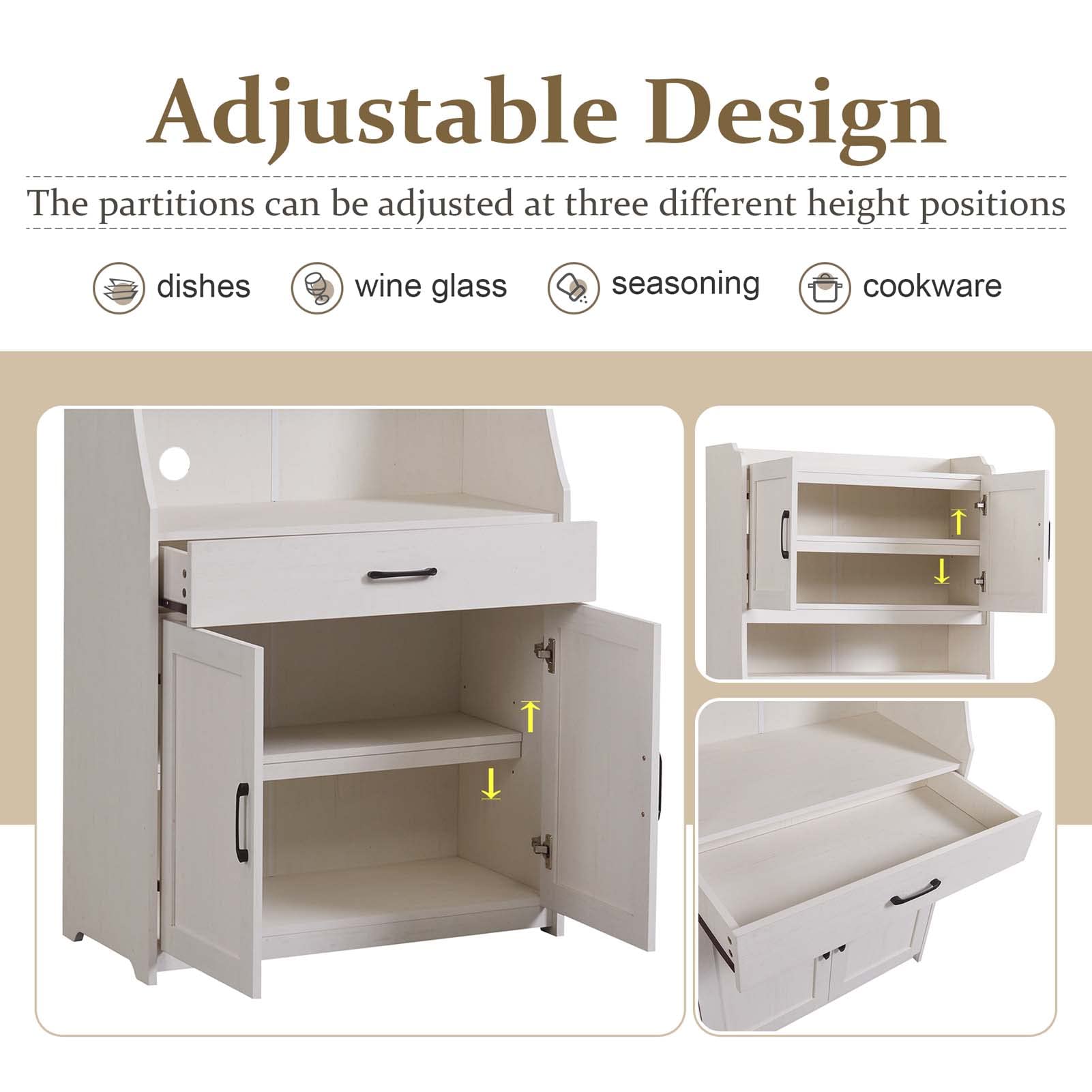 Antique White Kitchen Pantry Storage Cabinet with Adjustable Shelves & Doors - Buffet Organizer for Kitchen, Dining Room & Living Room - Perfect for Storing Dishes, Cookware & Home Decor
