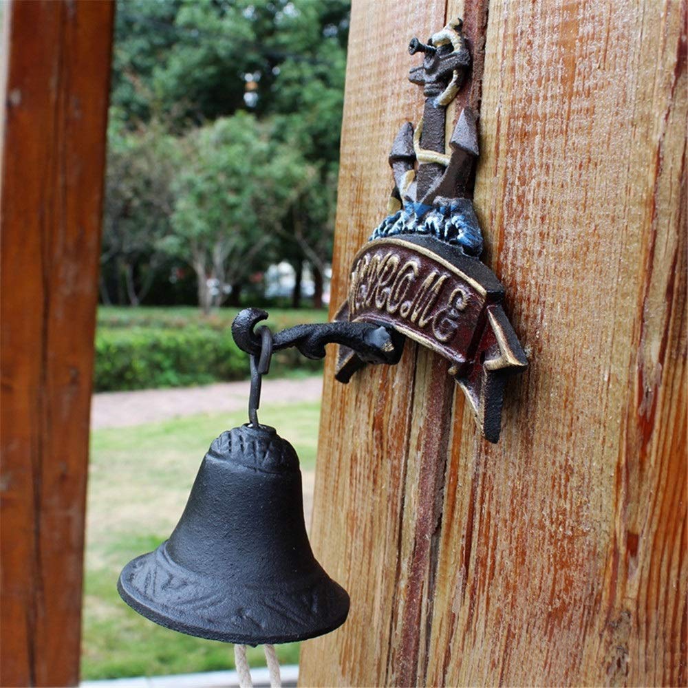 Vintage Cast Iron Wall Bell - Rustic Antique Iron Doorbell with Anchor Design for Home, Garden, and Outdoor Decor - Multi-Colored Free Size - Perfect for Farmhouse, Cottage, and Coastal Style Decorations