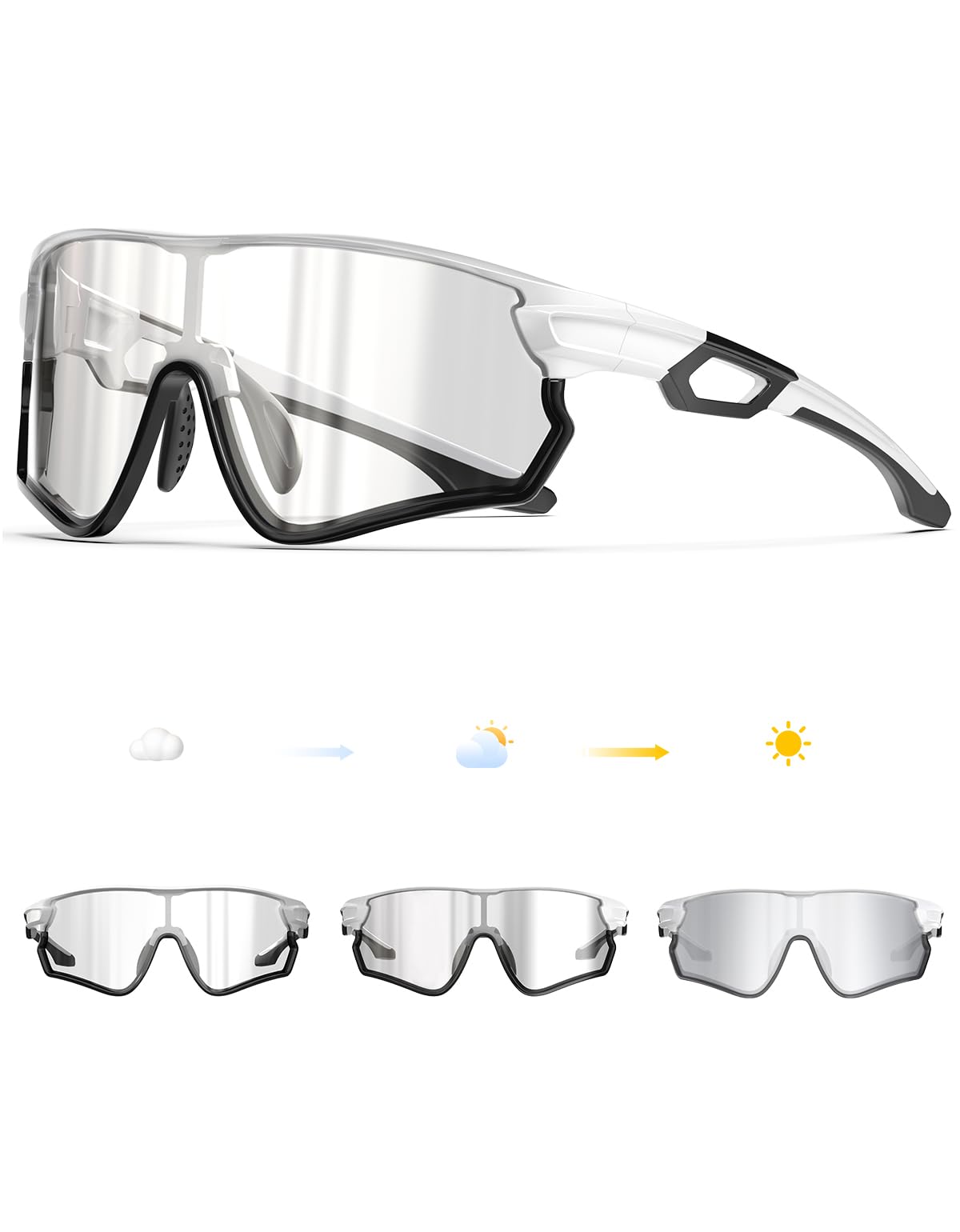 BEACOOL Photochromic Sports Sunglasses for Men & Women - UV400 Protection Cycling Glasses for Mountain Biking, Road Biking & Outdoor Activities - Lightweight & Anti-Fog Lens for Running, Hiking & Driving