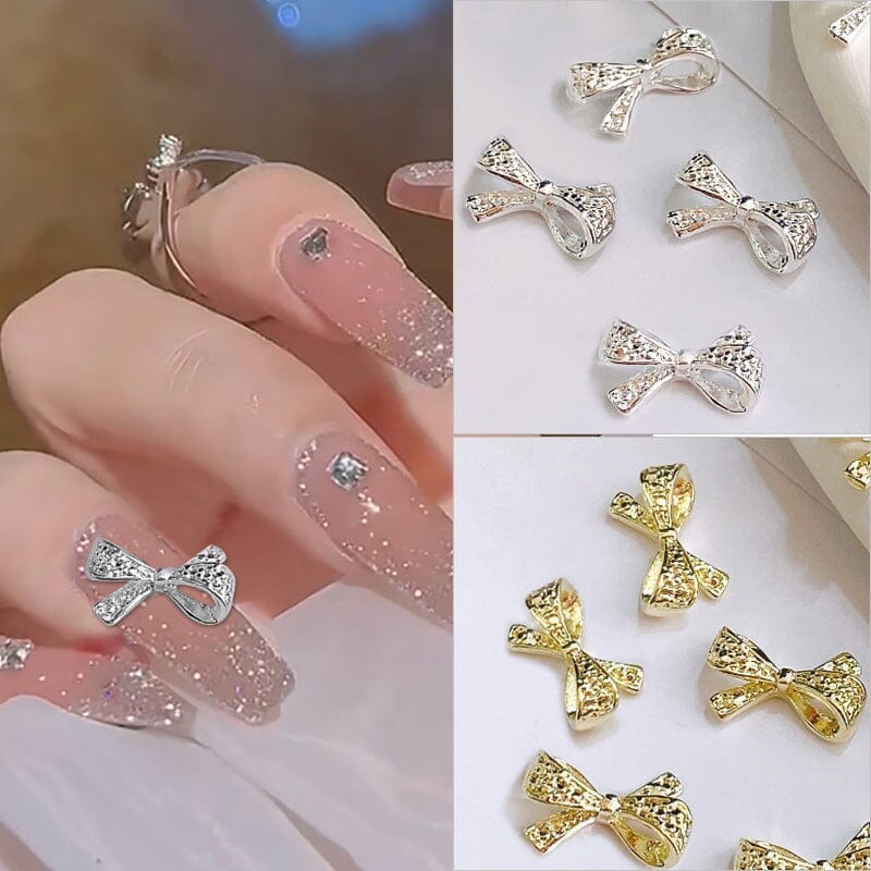 Elegant Gold Bowknot Metal Rhinestones for Nail Art Decorations - Perfect for DIY Manicures, Wedding Nails, and Salon Nail Designs