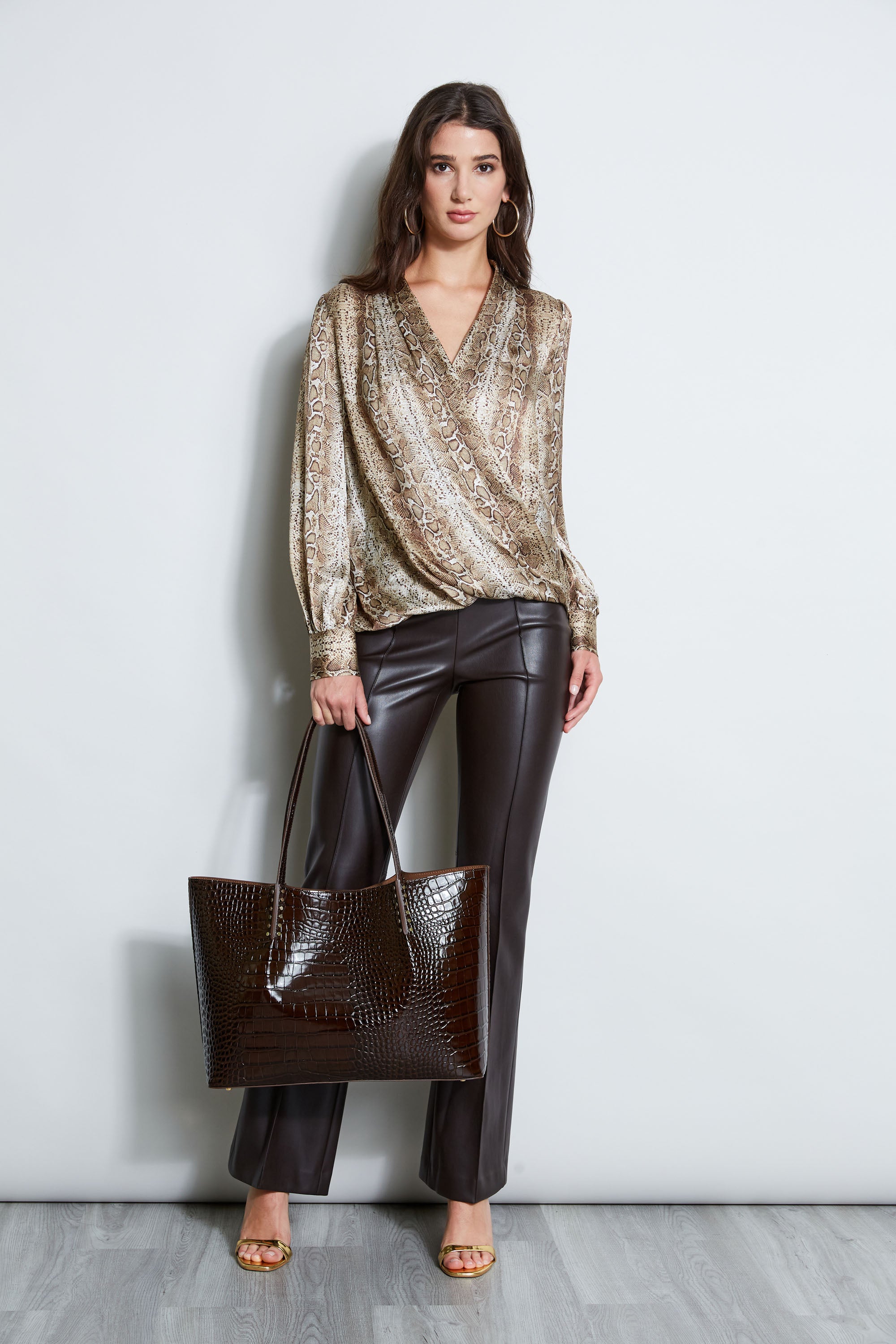 Silk Satin Python Print Draped Shirt for Women - Elegant Blouse for Party, Evening & Special Occasions