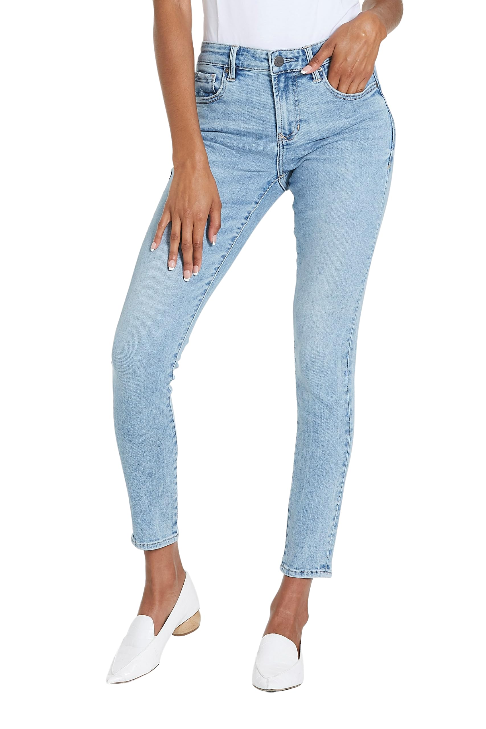 DEAR JOHN Gisele Women's Skinny Leg Jeans - Mid Rise Stretch Denim Pants for Casual Wear & Everyday Outfits