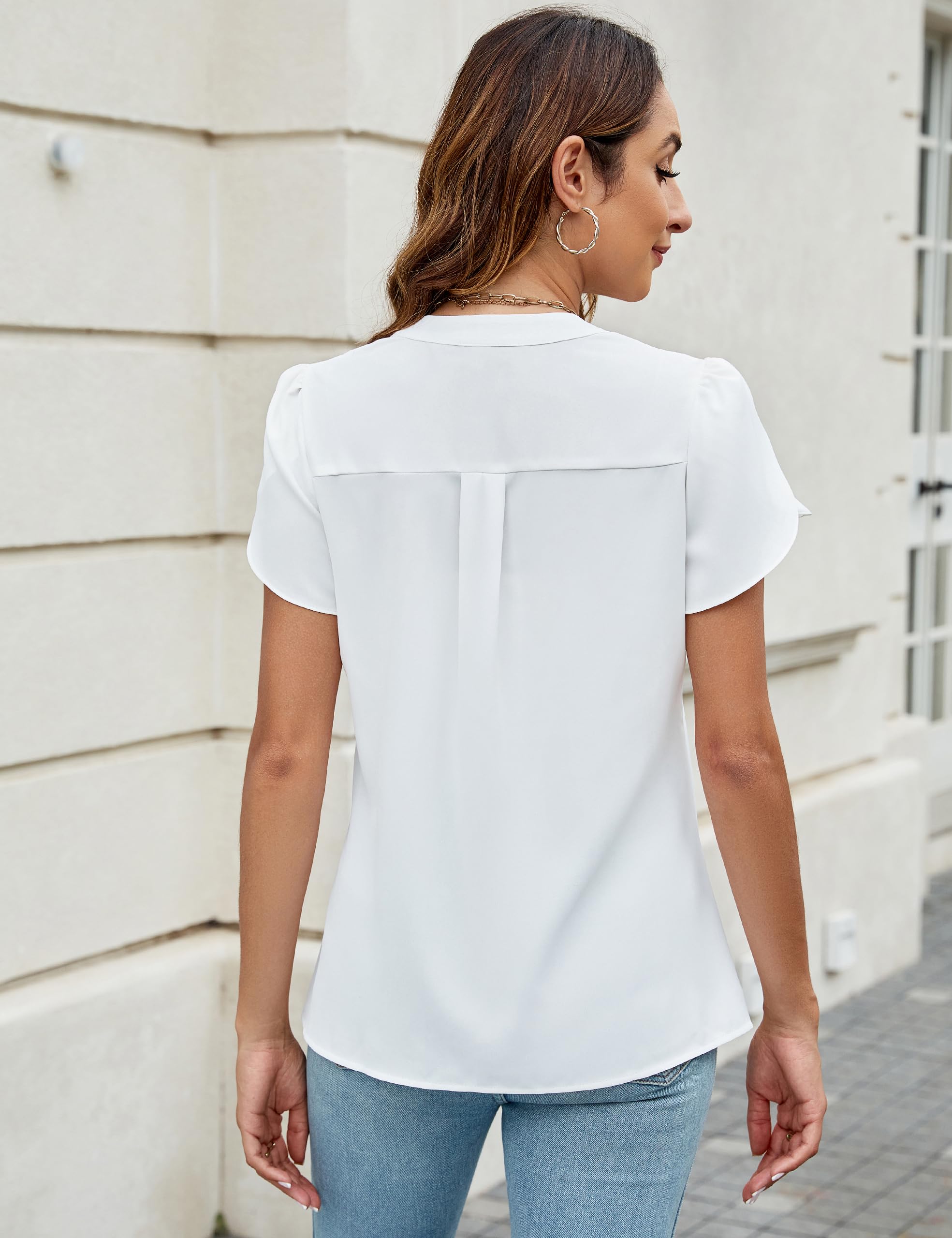 Stylish Blooming Jelly Women's Summer Casual & Business Blouse - V-Neck Short Cap Sleeve Button Down Shirt for Office, Work & Everyday Wear | Perfect for Business Casual, Date Night & Summer Outfits