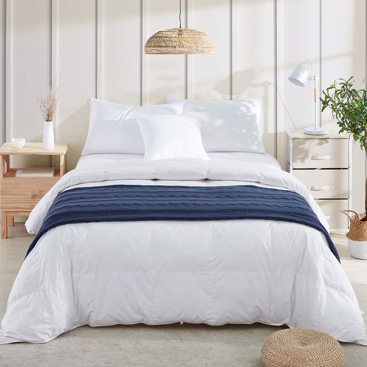 BOURINA Navy Blue Knitted Throw Blanket 50x90 Inches - Soft Textured Solid Blanket for Sofa, Couch, Bed | Cozy Home Decor, Perfect for Living Room, Bedroom & Gifts