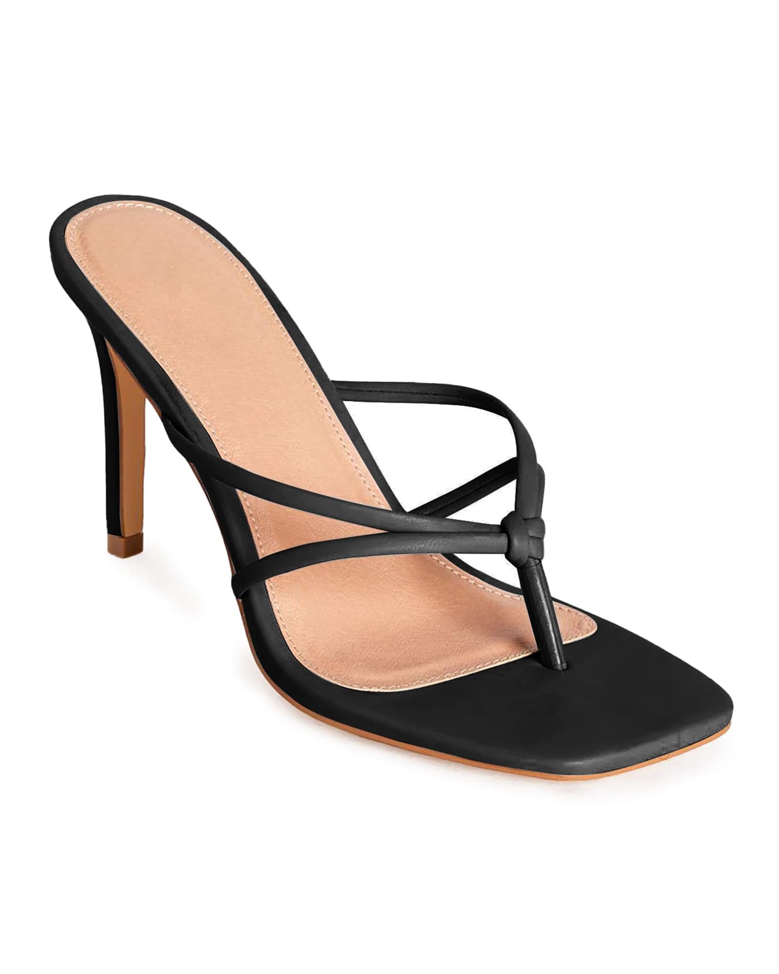 Coutgo Women's Strappy Square Toe Heeled Sandals - Fashion Stiletto Flip Flops Slip On Thong Sandals for Summer, Beach, Party & Casual Wear