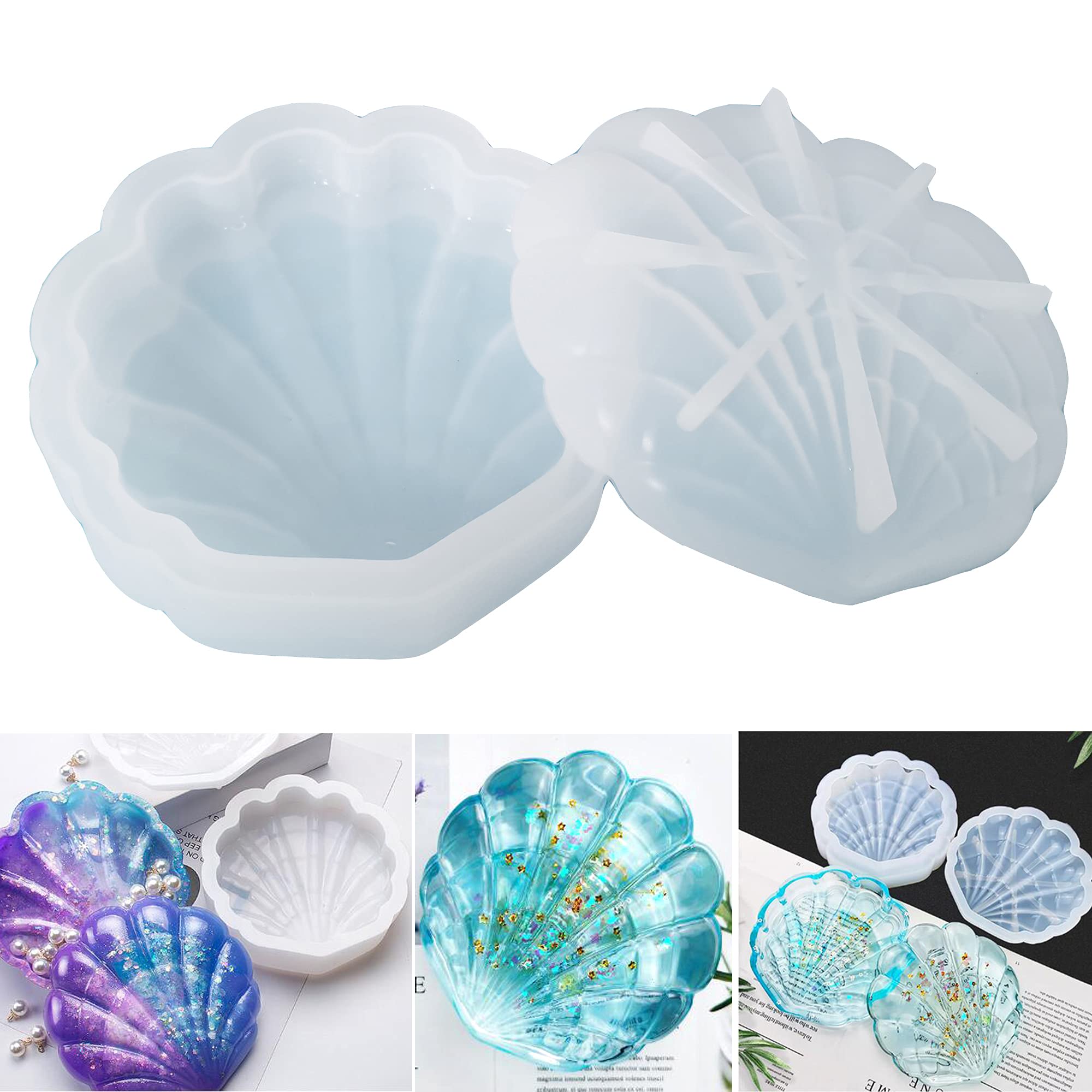 Premium Silicone Resin Molds for Jewelry Storage Box & Seashell Epoxy Crafts - DIY Resin Art Supplies for Home Decor, Gift Making, and Creative Projects