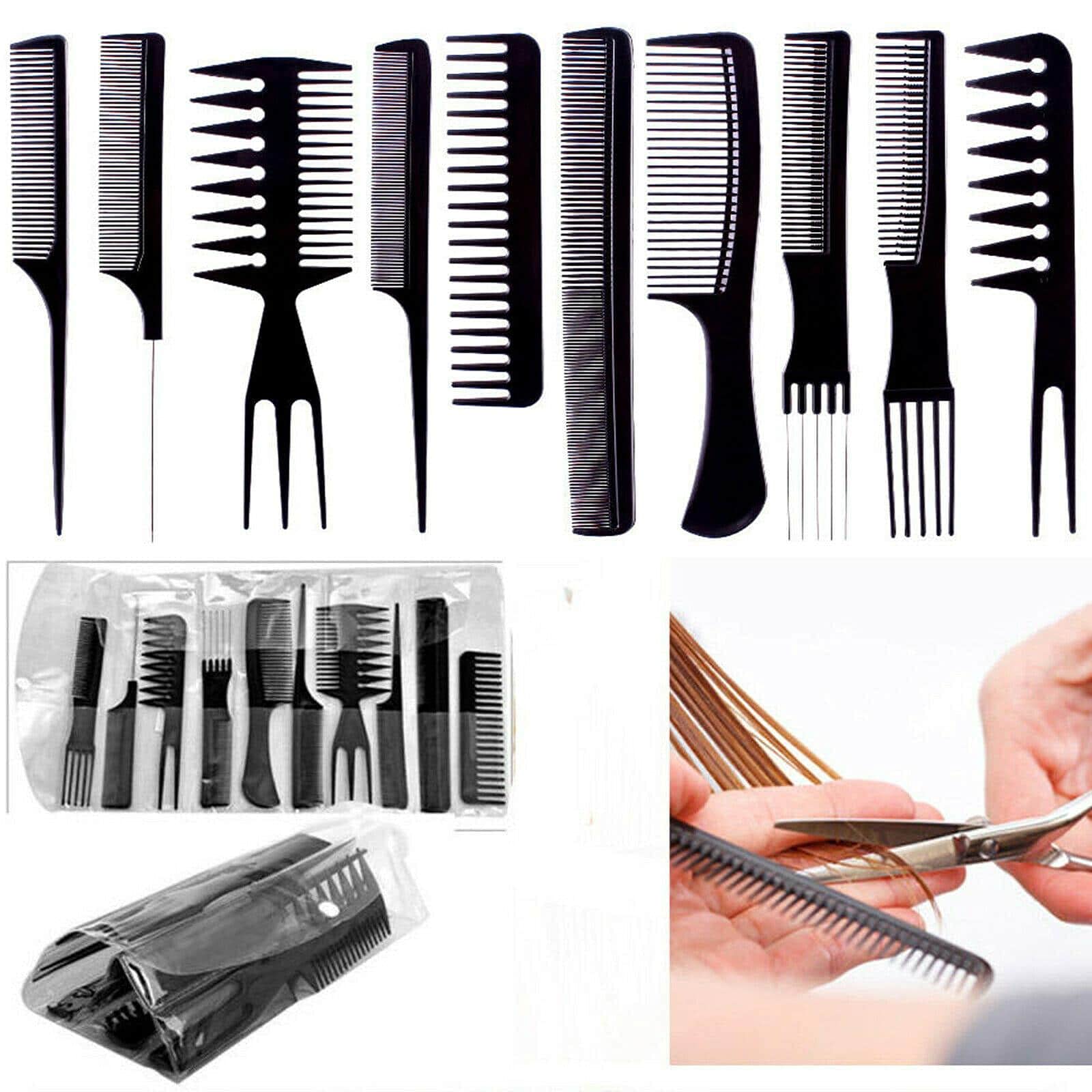 Professional Salon Hair Comb Set - 10PCS Plastic Styling Combs for Barbers & Hairstylists | Includes Rat Tail Comb, Wide Tooth Comb, Detangling Comb & Hair Braid Makers | Perfect for Salon, Home Use & Hair Styling