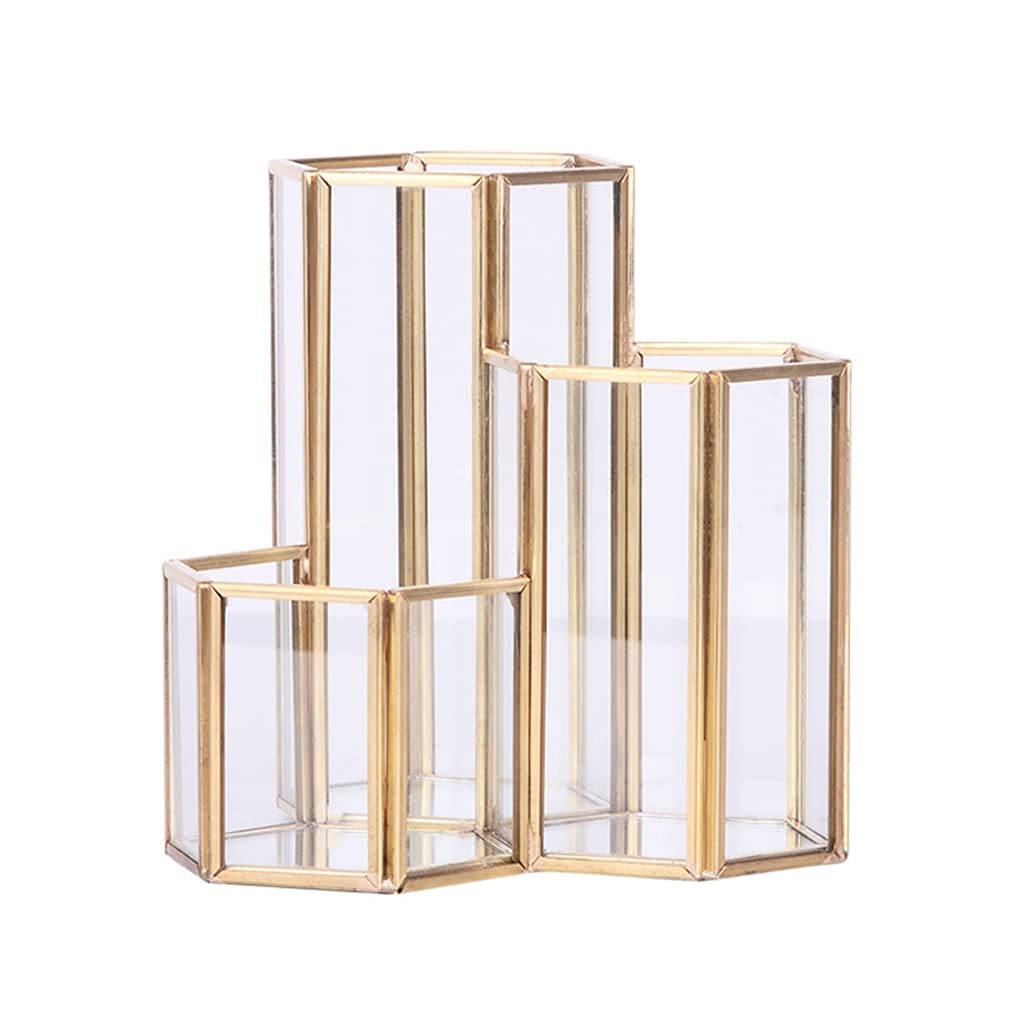 Gold Pencil Cup Holder with 3 Compartments - Desk Organizer for Pens, Makeup Brushes, Office & School Supplies | Perfect for Home, Office, School & Vanity Organization
