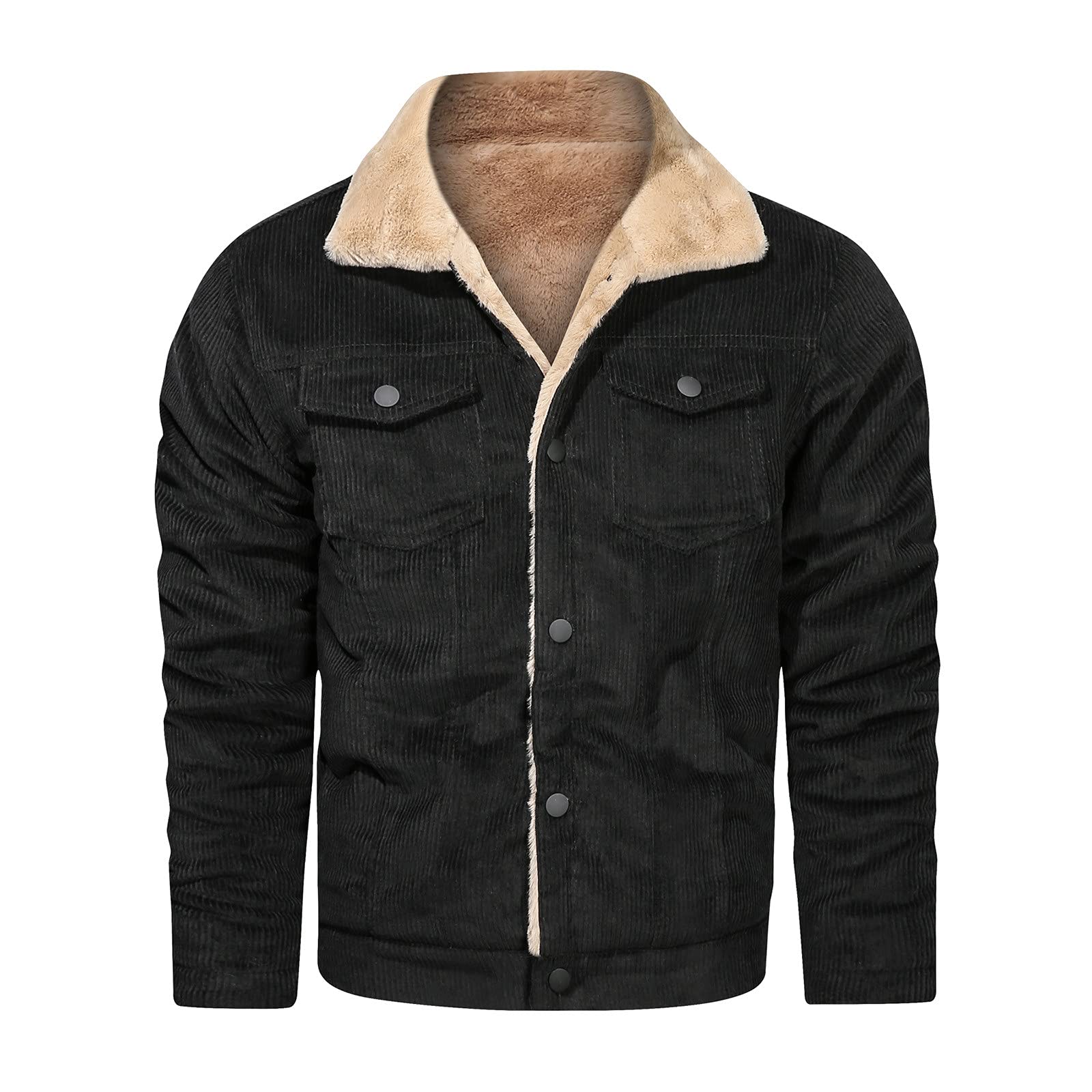 YHEGHT Men's Corduroy Plush Winter Jacket - Warm Fleece-Lined Coat with Turn-Down Collar, Long Sleeves & Zipper Pockets | Casual Fashion Outerwear for Cold Weather, Daily Wear & Outdoor Activities
