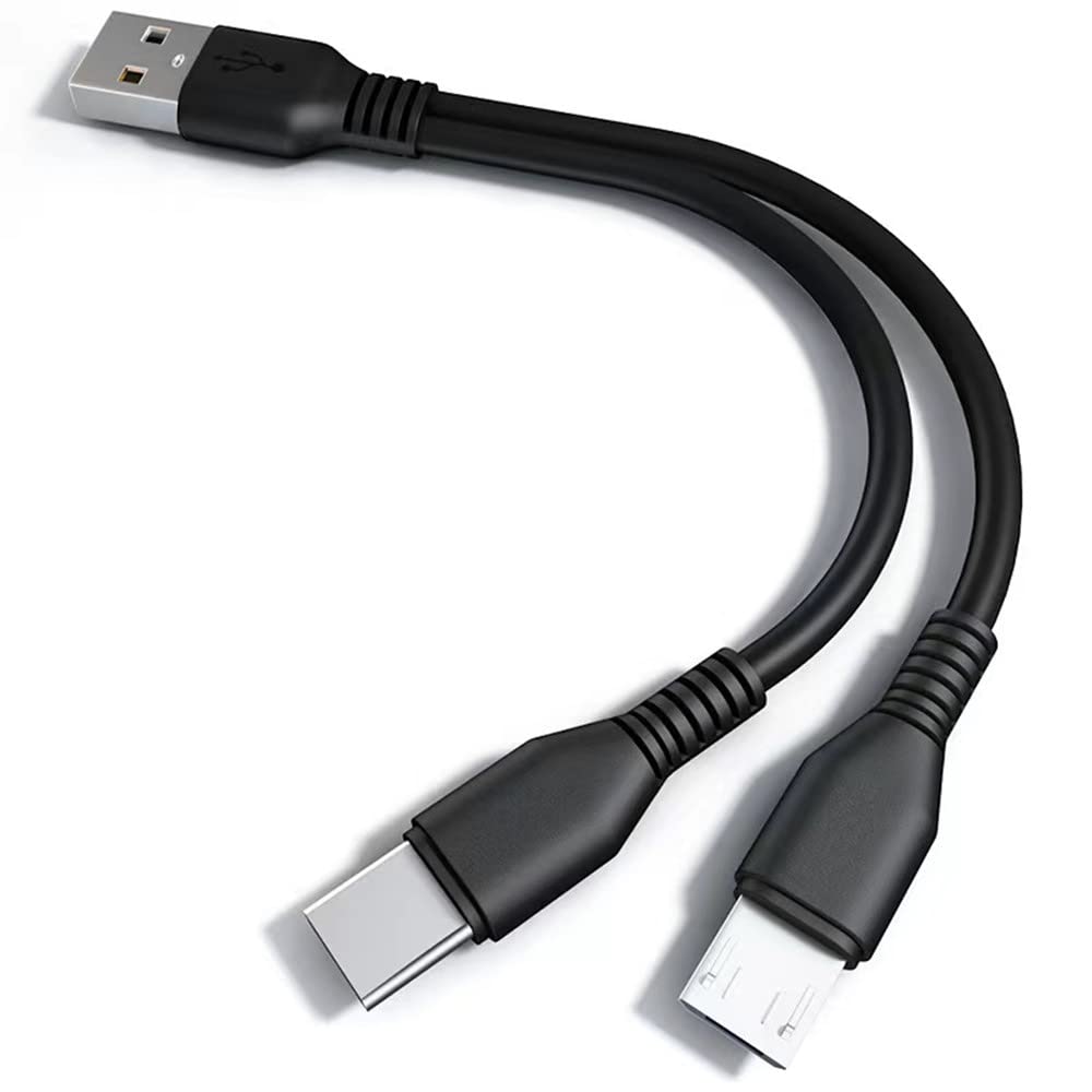 2-in-1 USB Splitter Cable (8 Inch) - Micro USB & Type C to USB A Charger & Data Sync Cord for Smartphones, Tablets, and Power Banks