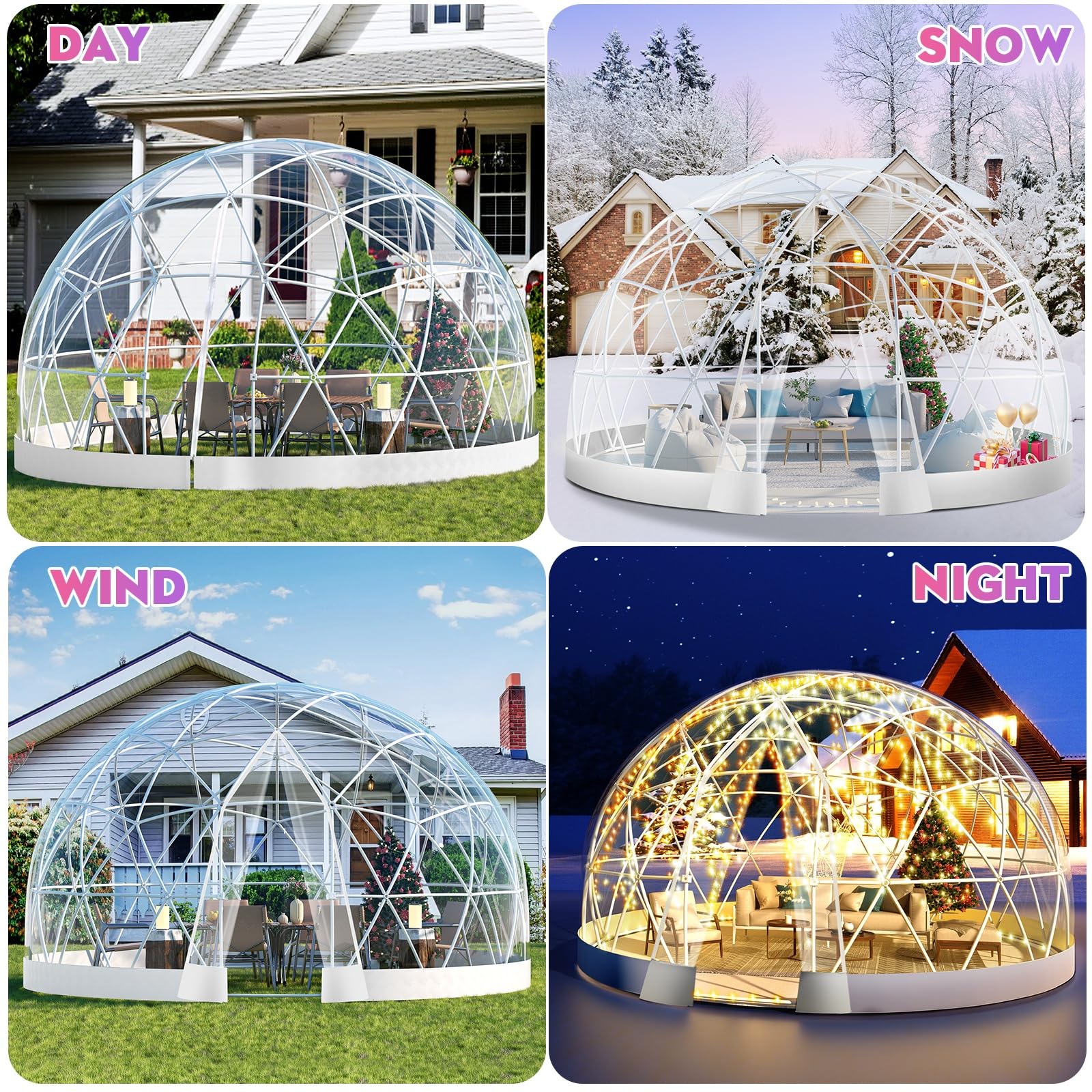 Premium Geodesic Dome Greenhouse Tent - 12x7.2FT Weatherproof Outdoor Bubble Tent with Transparent PVC Cover for Patio, Garden, Dining & Relaxation | White Igloo-Style Dome for Year-Round Use in Backyard, Camping & Outdoor Events
