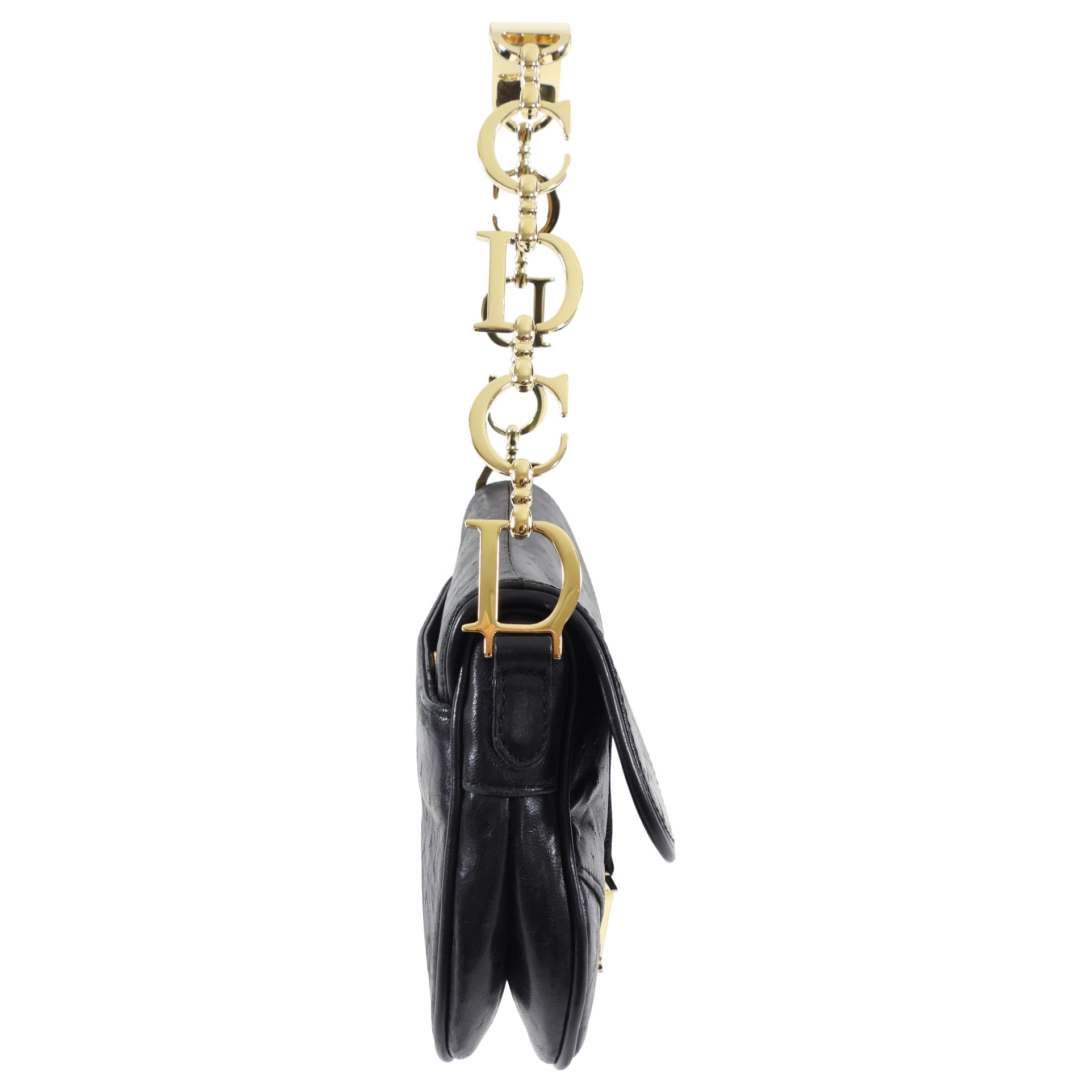 Vintage Christian Dior Galliano Black Ostrich Leather Mini Saddle Bag - Luxury Crossbody Purse for Women, Night Out & Special Occasions