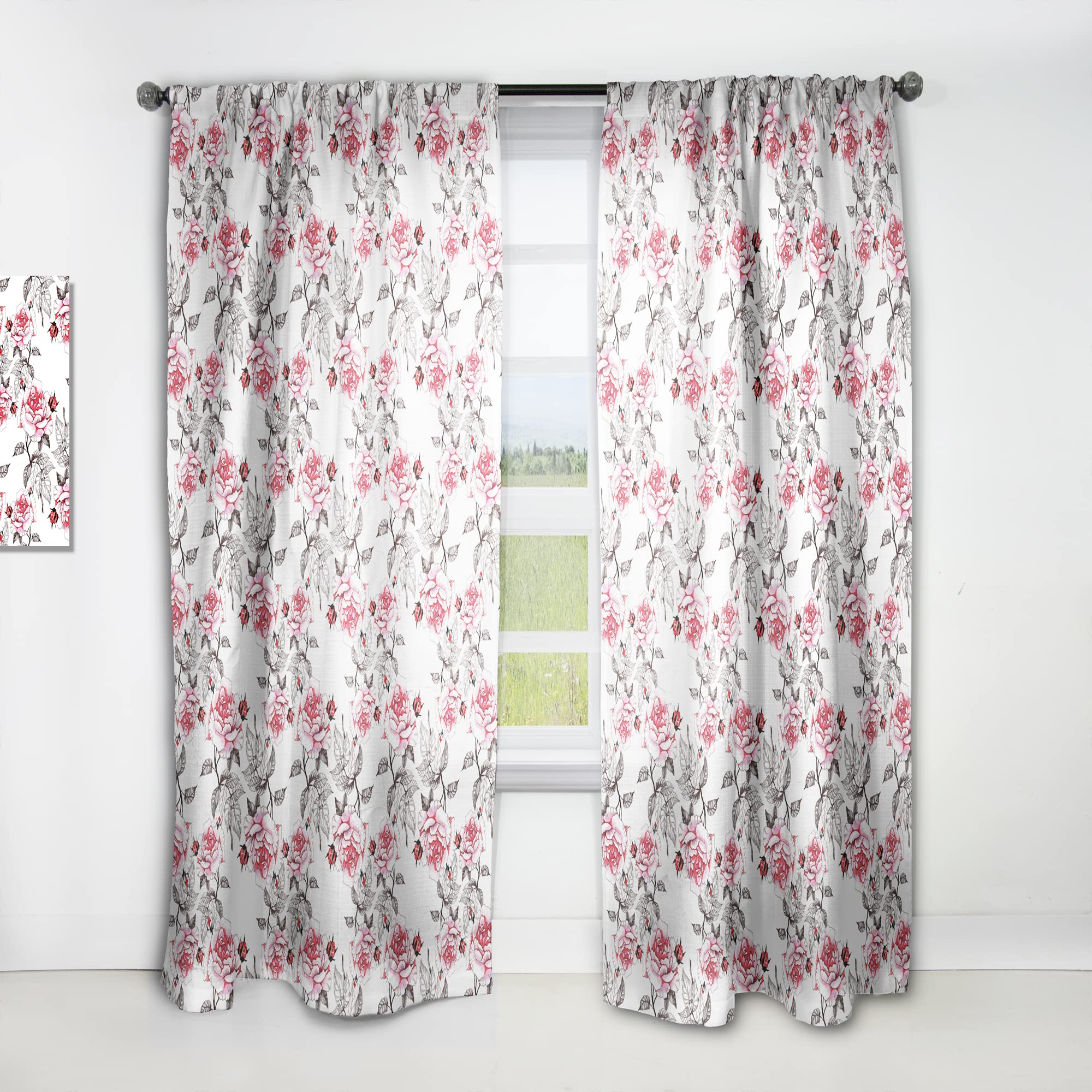 DesignQ Thermal Insulated Blackout Curtains - Elegant Red Rose Seamless Pattern - 52x84 Inch Single Panel for Bedroom & Living Room - Perfect for Home Decor, Privacy & Light Control