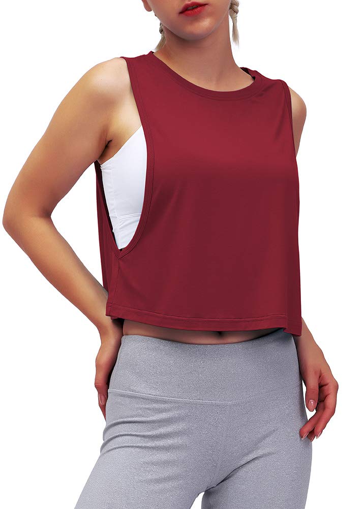 Breathable Mippo Women's Mesh Back Workout Crop Top - Loose Fit Gym & Running Tank Top for Yoga, Fitness & Casual Wear