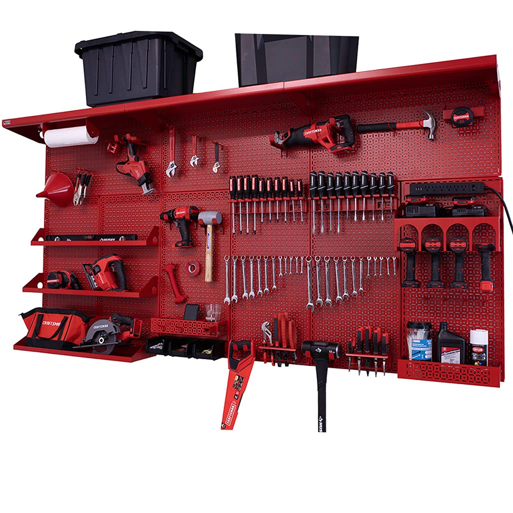 XL Metal Pegboard Wall Organization System - Weekend Warrior (Red) | Heavy-Duty Garage & Workshop Storage for Tools & Accessories