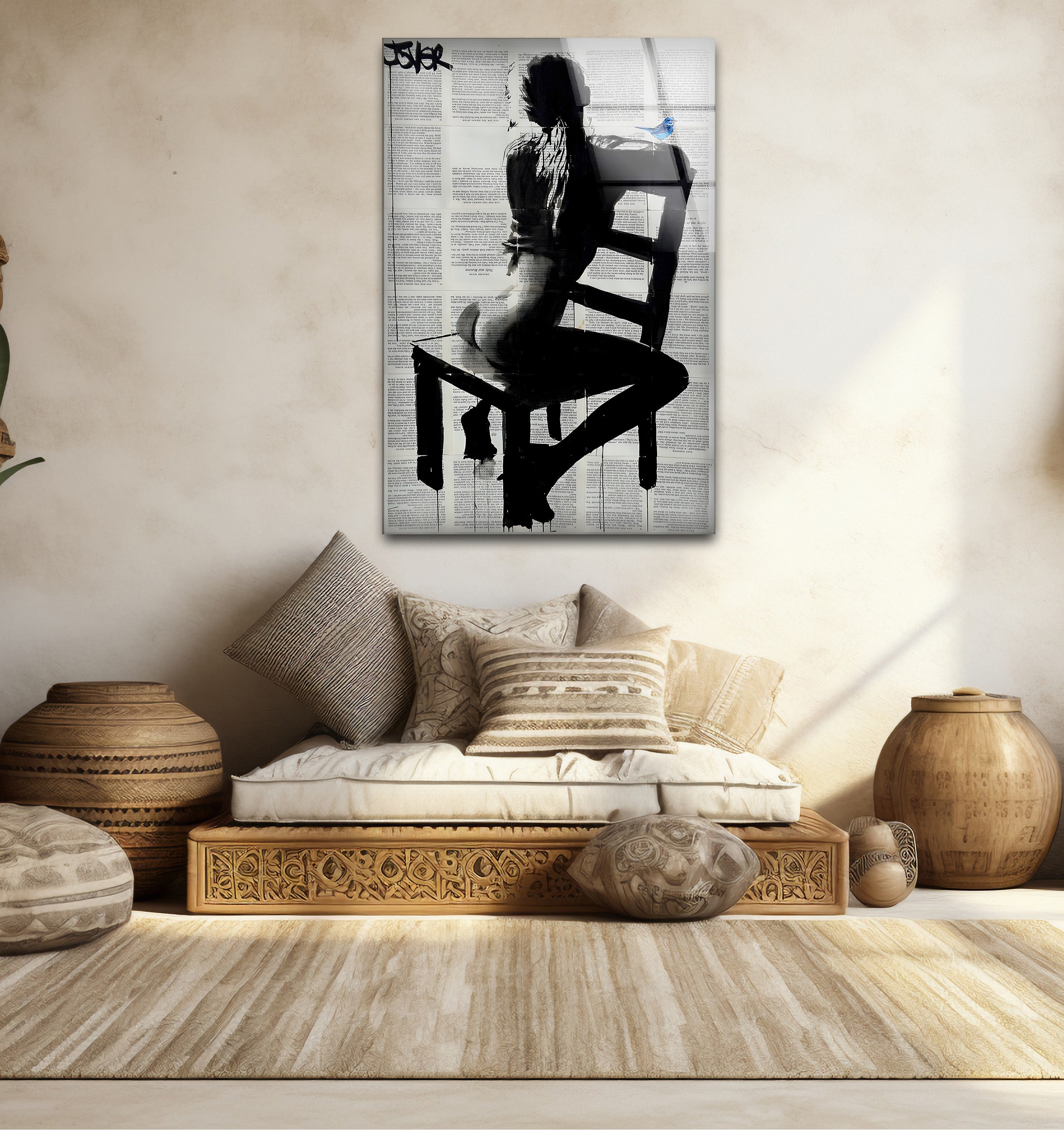 Black and White Erotic Newspaper Glass Wall Art - Modern Home Decor for Living Room, Bedroom & Office - Unique Abstract Art Print for Stylish Interior Design