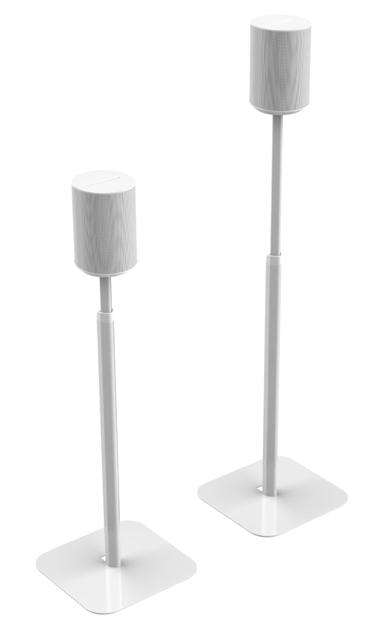 Flexson Essentials Adjustable Floor Stands for Sonos Era 100 - Set of 2 (White) | Perfect for Home Theater & Music Listening Spaces