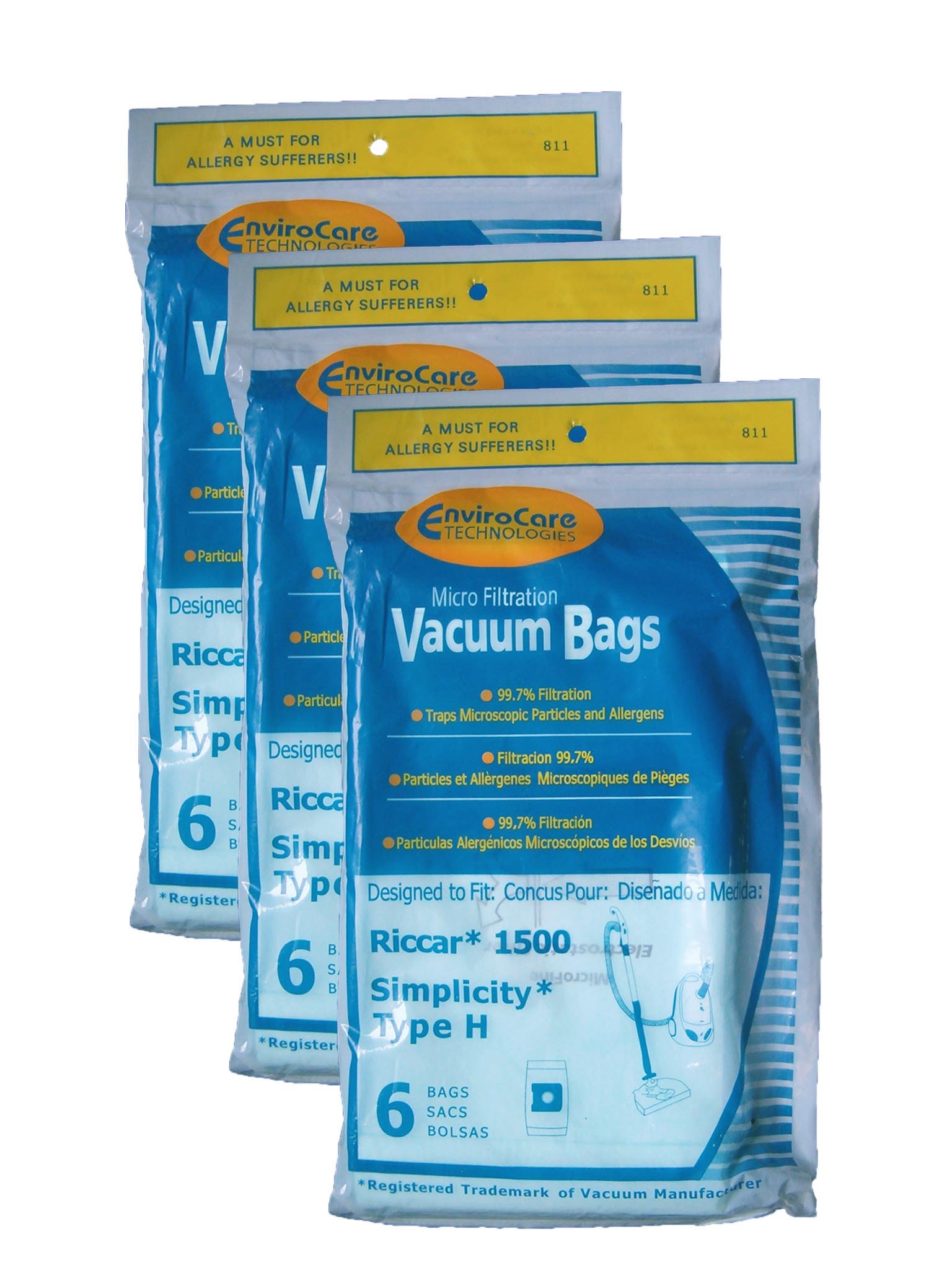 EnviroCare Replacement Vacuum Bags - 18 Pack for Riccar & Simplicity Type H Canister Vacuum Cleaners | Perfect for Home Cleaning, Pet Hair Removal & Allergen Reduction