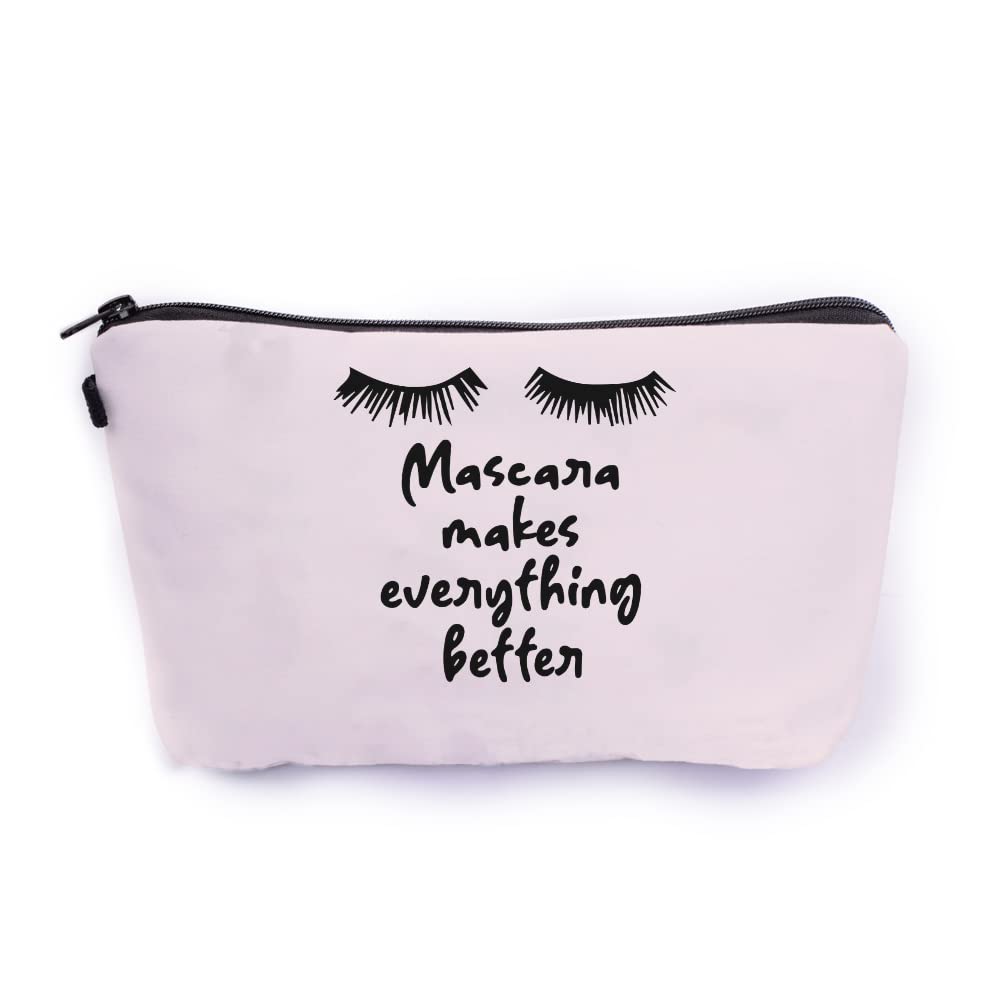 Pastel Pink Mascara & Makeup Bag Set - Waterproof Canvas Cosmetic Pouch for Women | Travel Toiletry Organizer with Zipper | Perfect for Daily Use, Gym, Vacation & Gift Giving