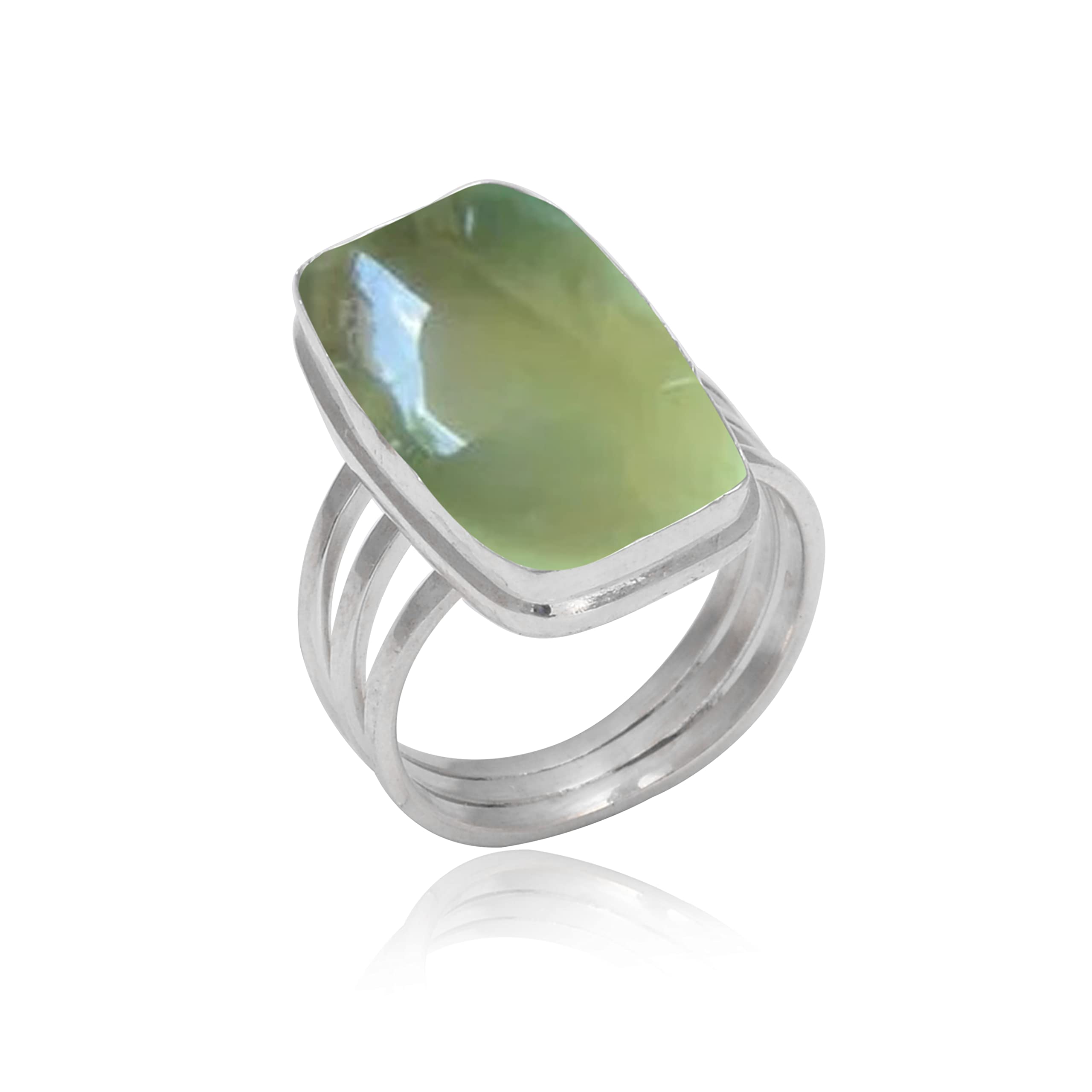 Veracity Jewelry Prehnite Rings for Women - 925 Sterling Silver Handmade Gemstone Ring - Green Prehnite Designer Jewelry VSR-805 | Perfect for Weddings, Anniversaries & Special Occasions