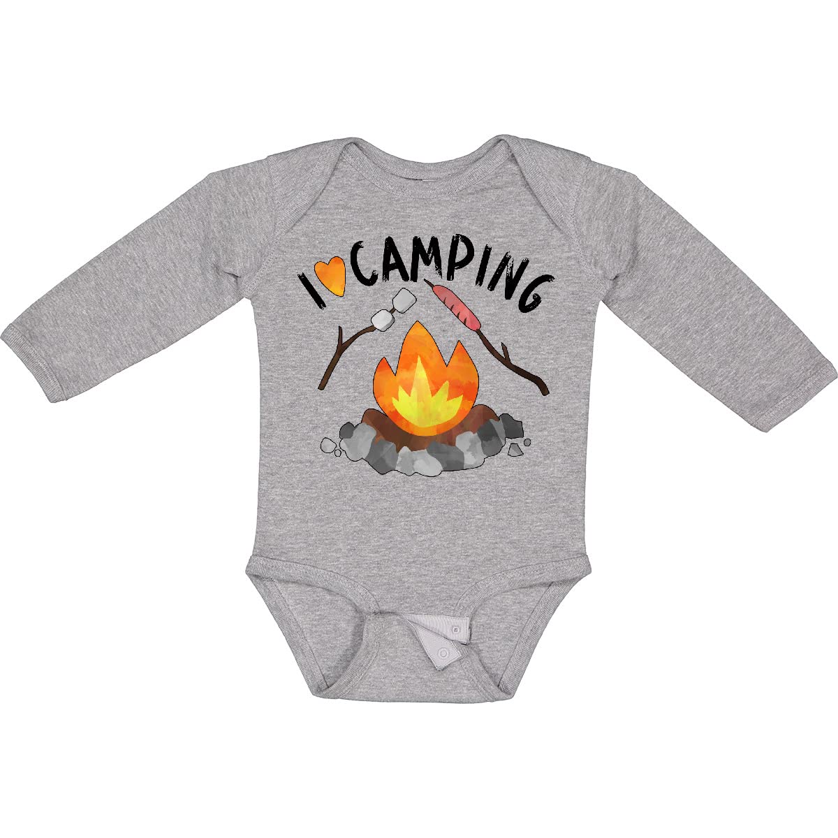 Inktastic I Love Camping Long Sleeve Baby Bodysuit - Cute Campfire, Hot Dog & Marshmallow Print - Perfect for Outdoor Adventures, Family Camping Trips & Cozy Fall Days