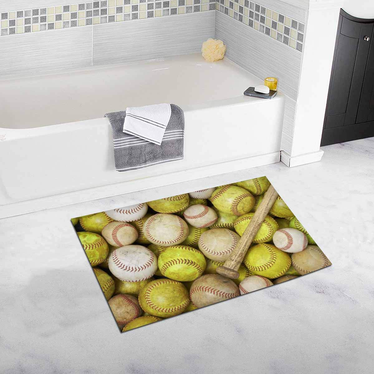 Non-Slip Baseball Bat & Ball Bathroom Rug - 20x32 Inch Extra Large Bath Mat for Sports Theme Decor, Kids & Adults Shower Floor
