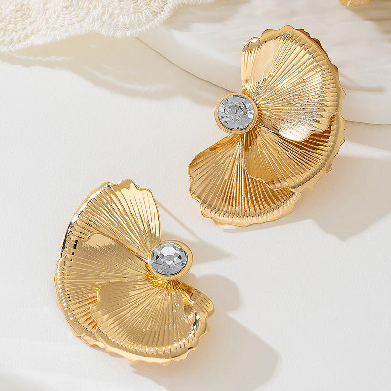 Vintage Metal Inlaid Zircon Symmetrical Flower Earrings for Women - Elegant Bohemian Dangle Earrings for Party, Wedding & Everyday Wear