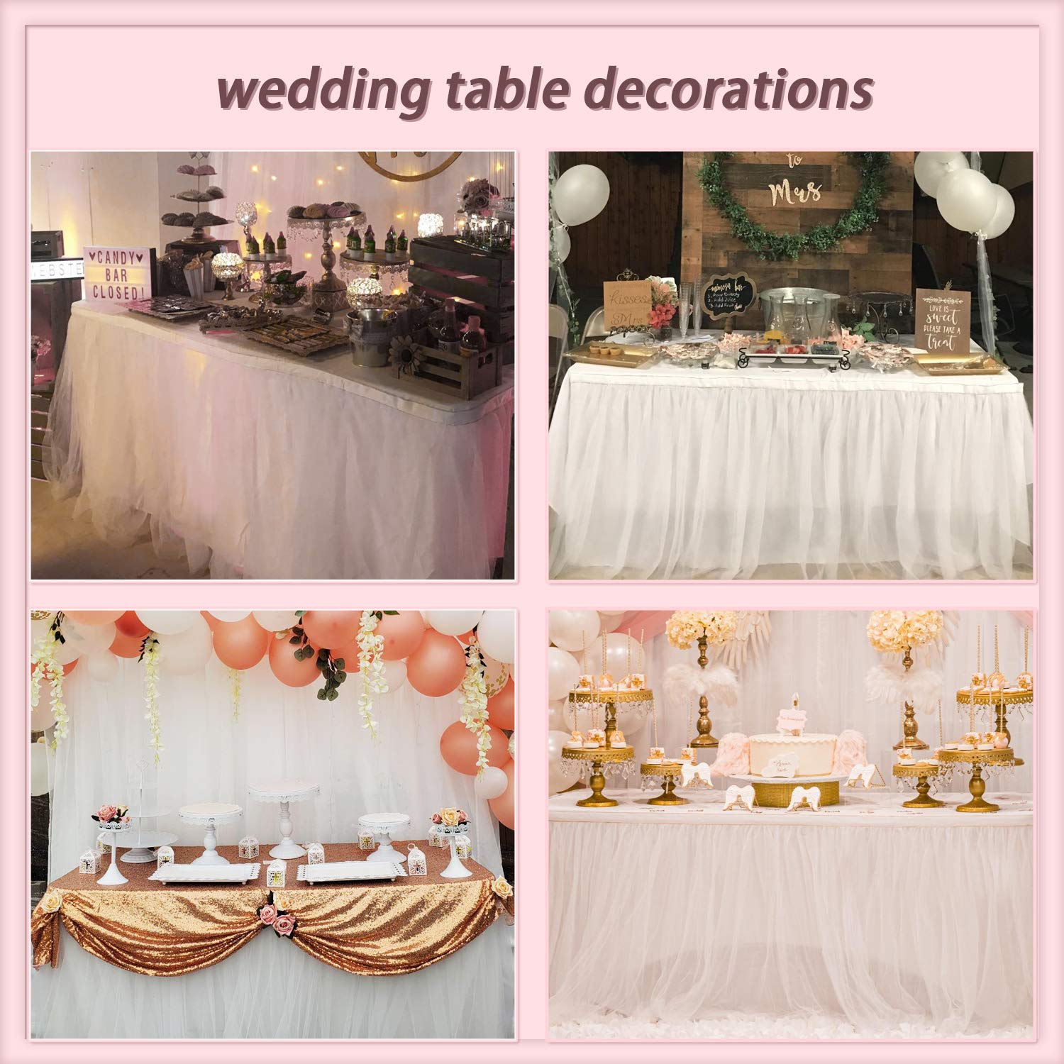 Suppromo 6ft White Tulle Table Skirt - Elegant Tutu Table Cover for Rectangle & Round Tables - Perfect for Weddings, Bridal Showers, Birthday Parties & Event Decorations - Adds a Romantic Touch to Any Celebration
