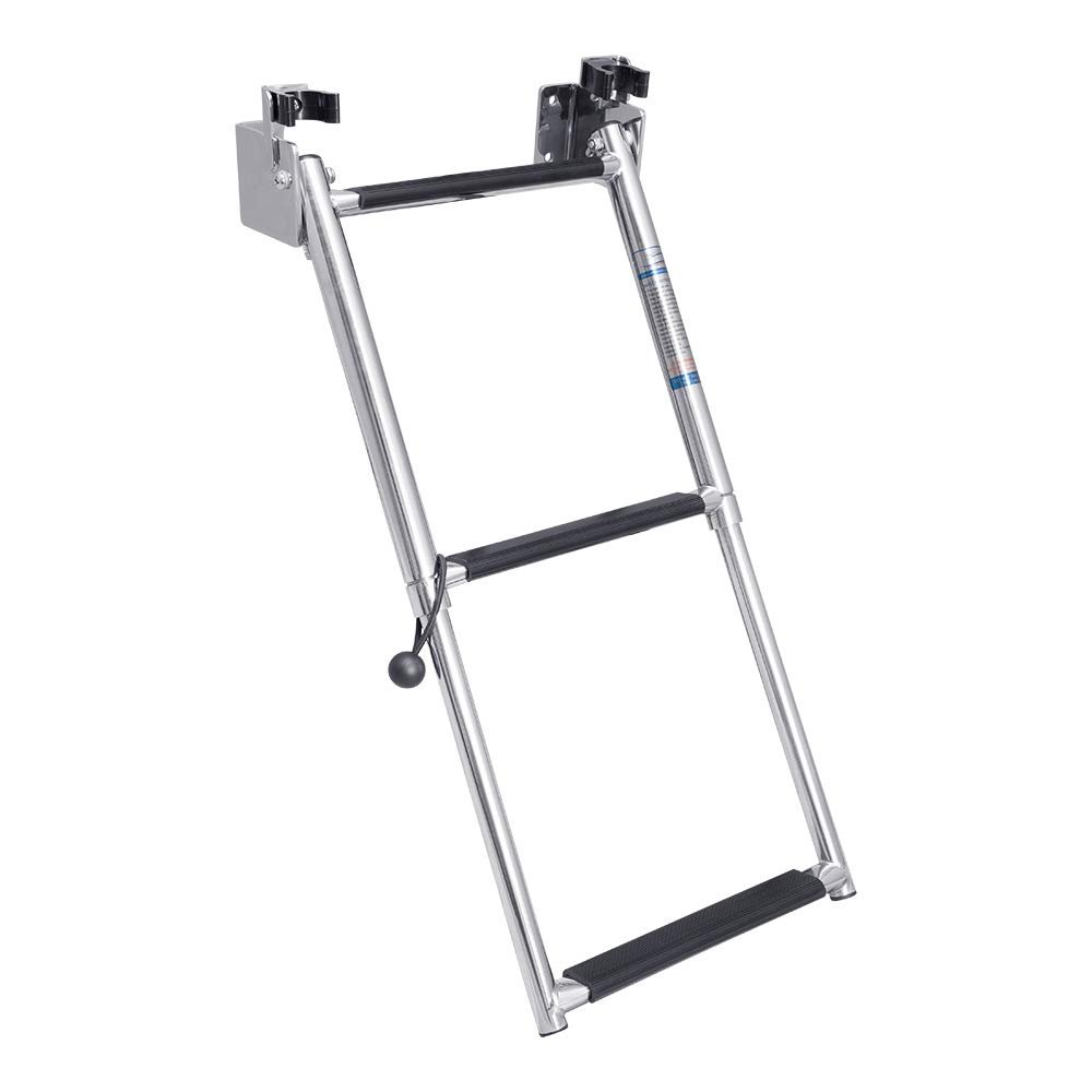 3-Step White Water Telescoping Folding Transom Ladder for Boats - Heavy Duty Marine Ladder for Easy Boarding & Water Sports Access