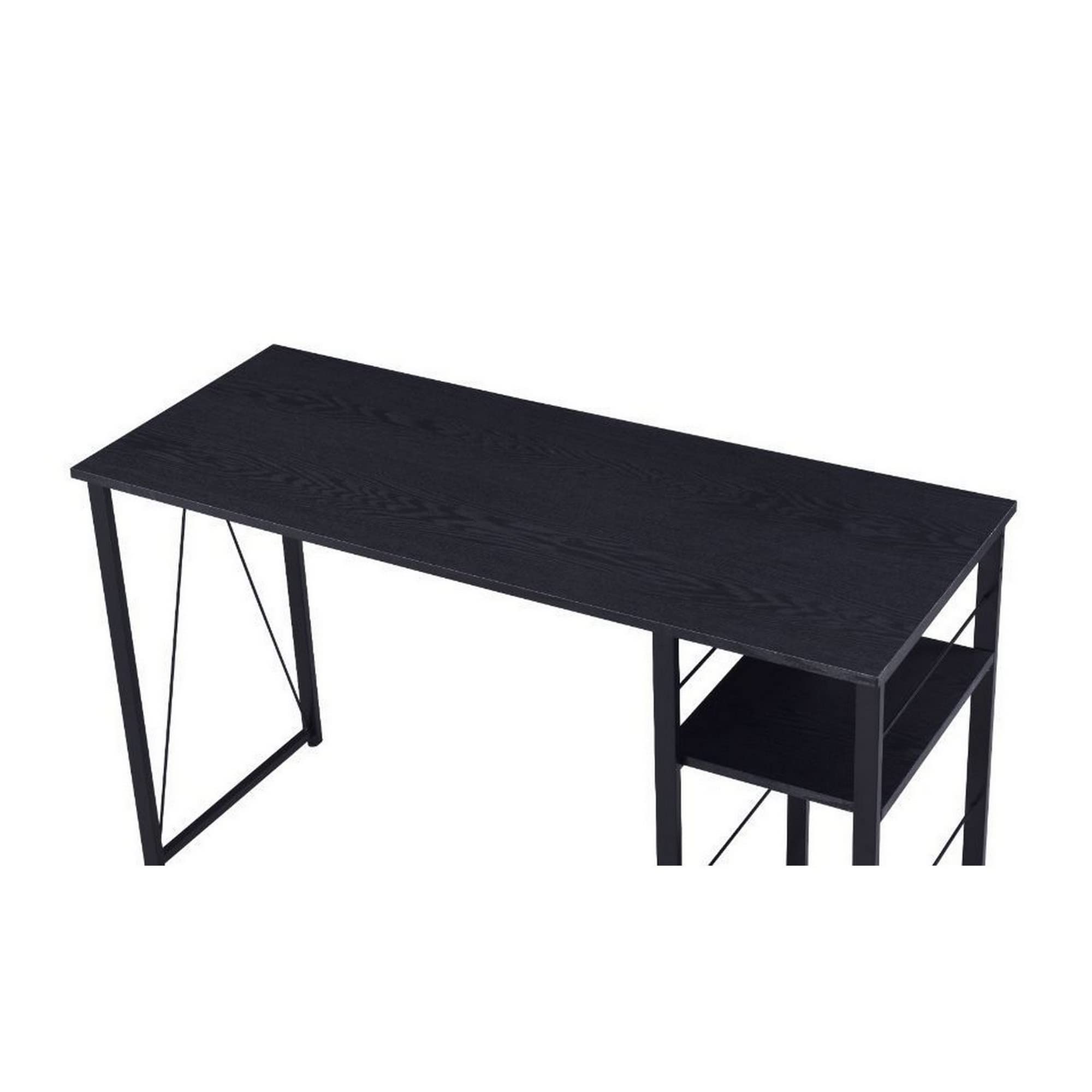 Benjara Modern Writing Desk with 2-Tier Side Shelves & Sturdy Tubular Metal Legs - Brown & Black Home Office Furniture for Small Spaces | Perfect for Remote Work, Study & Crafting