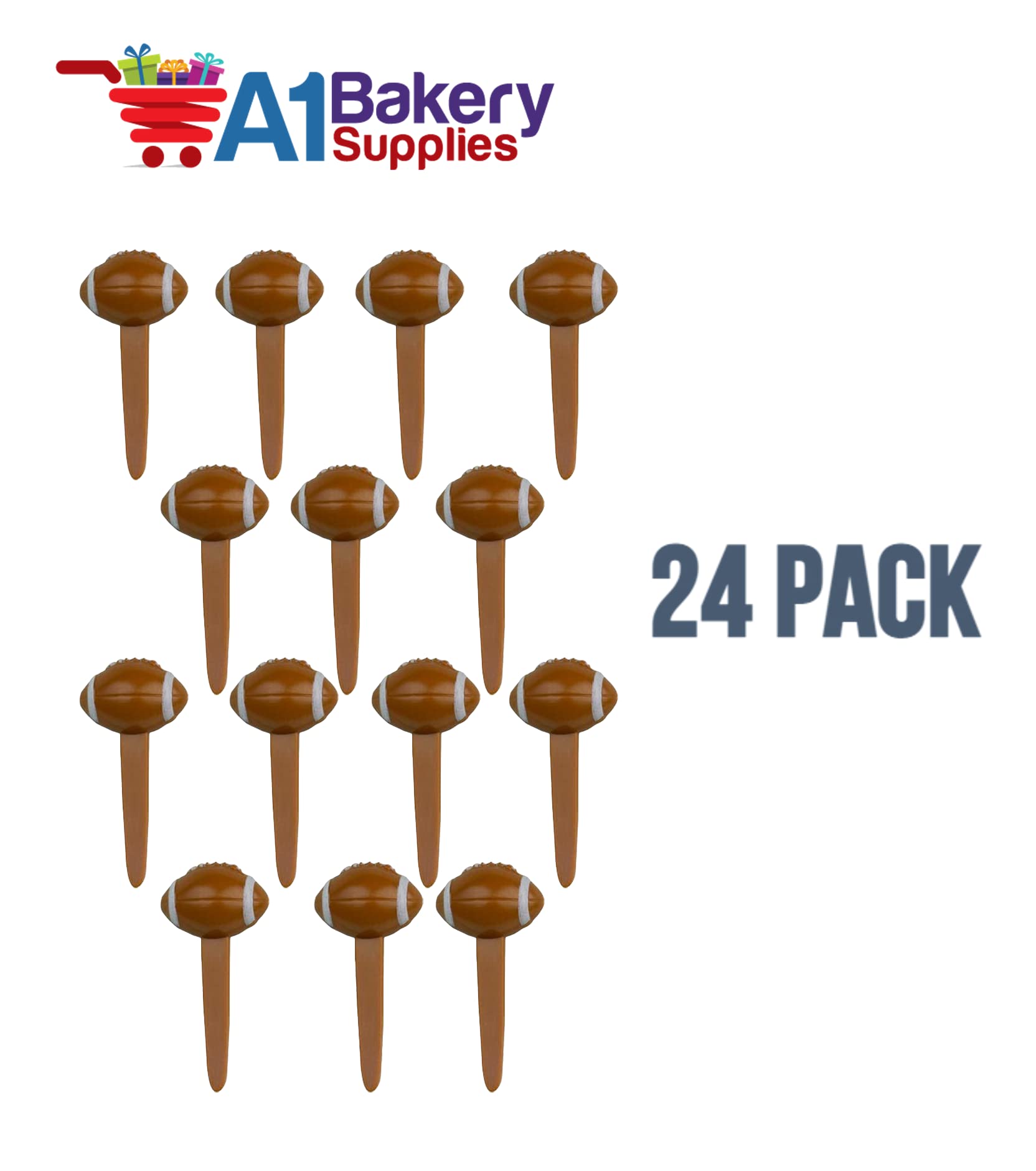 24 Pack Football Cake Toppers - 24 Cupcake Picks for Birthday, Party & Sports Theme Decorations - Perfect for Football Games, Baby Showers & Celebration Cakes