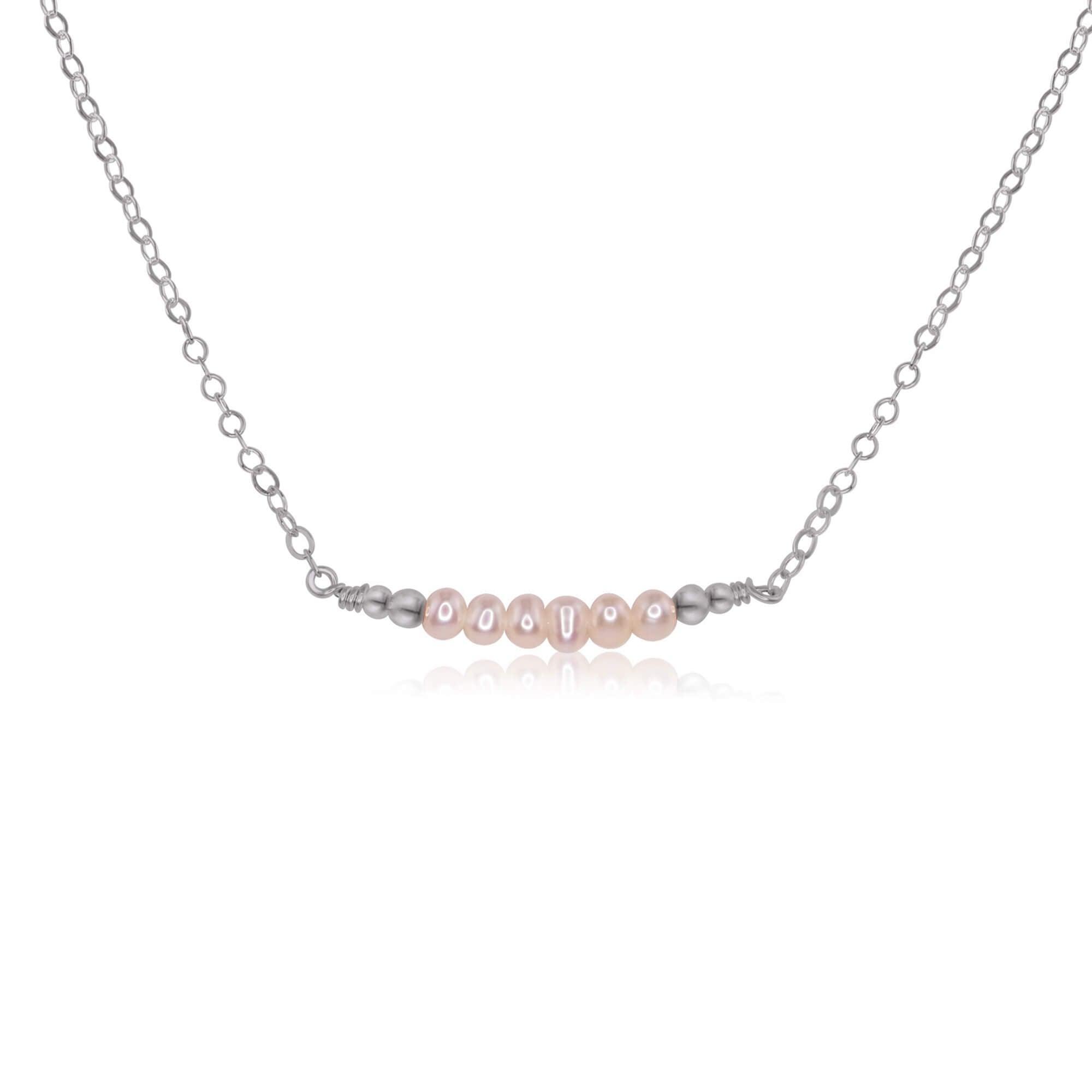 Elegant Sparkling White Freshwater Pearl Bar Necklace - Dainty Tiny Bead Jewelry for Women - Perfect for Weddings, Parties & Everyday Wear