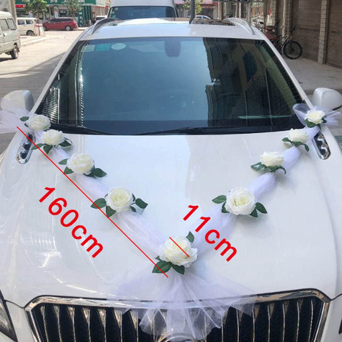 Wailicop Artificial Flower Bouquet Set for Wedding Car Decoration - Bridal Car Front Floral Arrangement with Ribbon, Perfect for Weddings, Christmas & Special Events