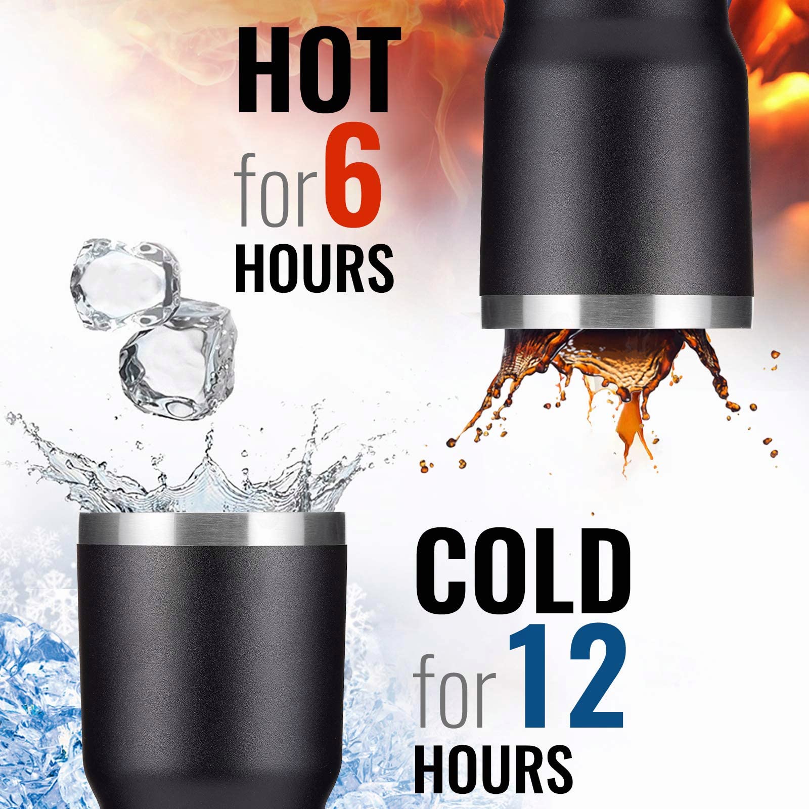 30 oz Insulated Stainless Steel Travel Coffee Mug with Lid & Straw - Double Wall Vacuum Insulated Tumbler for Hot & Cold Drinks - Powder Coated Durable Design - Perfect for Office, Commuting, Camping & Outdoor Activities (Black, 12 Pack)
