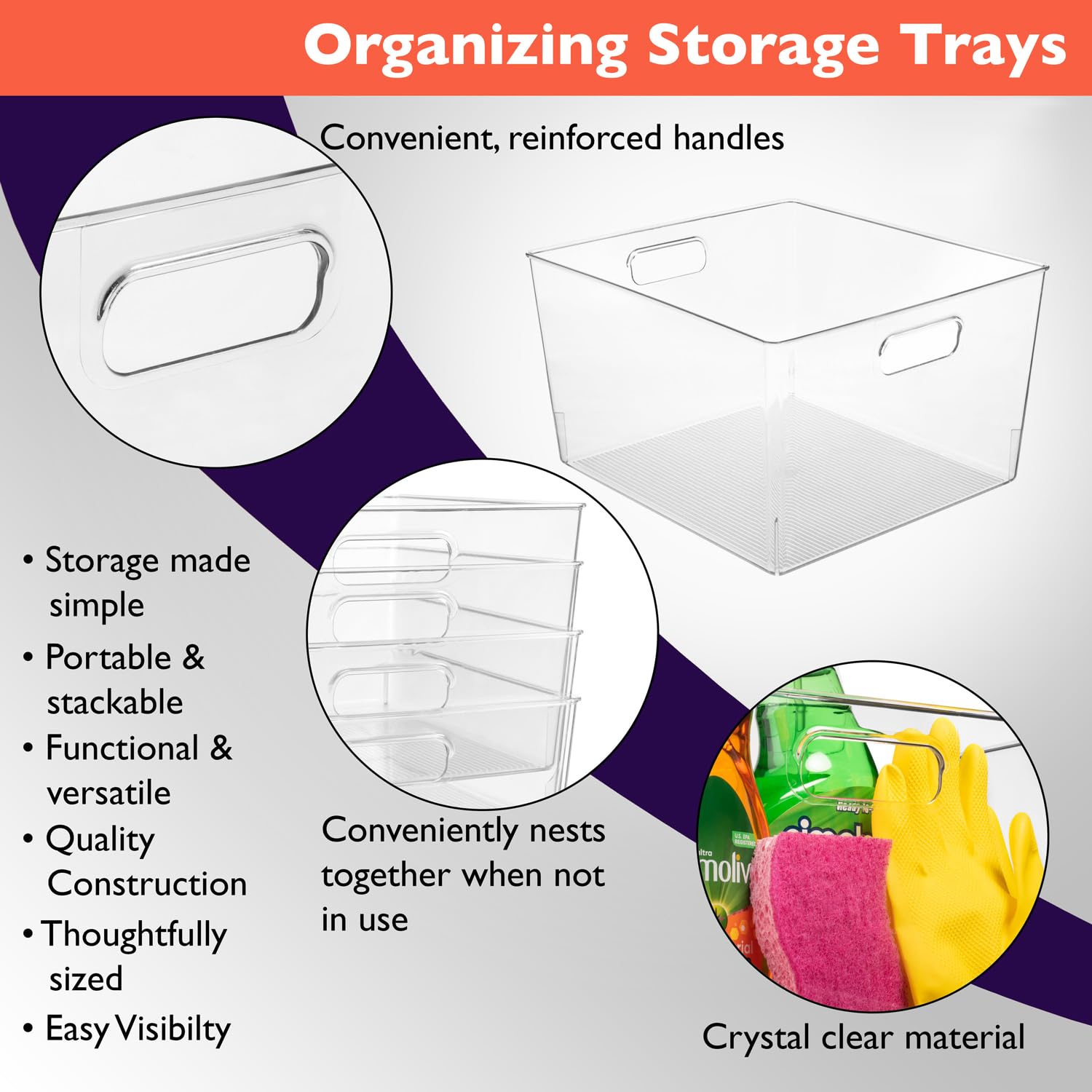 ClearSpace XL 8-Pack Clear Plastic Storage Bins for Kitchen Pantry Organization | Stackable Fridge Organizer & Cabinet Storage Containers | Perfect for Food, Spices, and Household Item Storage