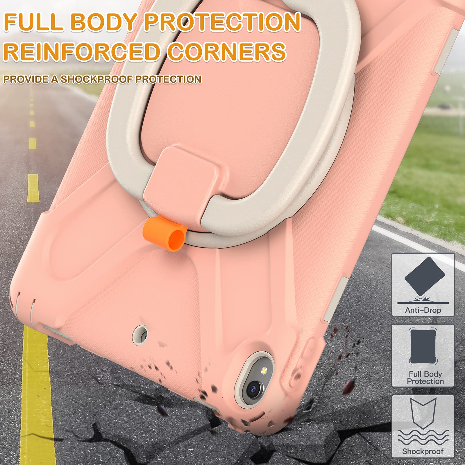 BRAECN iPad Air 3 Case - Full Body Protective Silicone Cover with 360° Rotating Hand Grip, Pencil Holder & Kickstand | Shockproof Case for iPad Air 3rd Gen (2019) & iPad Pro 10.5 (2017) | Rose Gold | Perfect for Travel, Work & School Use