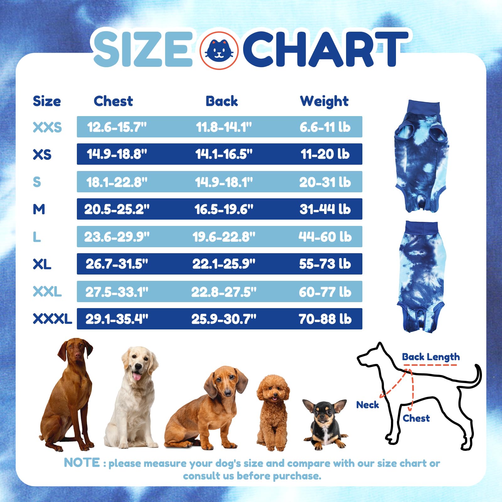 **Breathable Dog Recovery Suit for Male & Female Pets – Tie-Dye Blue Dog Onesie for Post-Surgery Wound Care | Soft Cone Alternative to Prevent Licking | Ideal for Abdominal Surgery & Healing – Perfect for Vet Visits & Home Recovery**