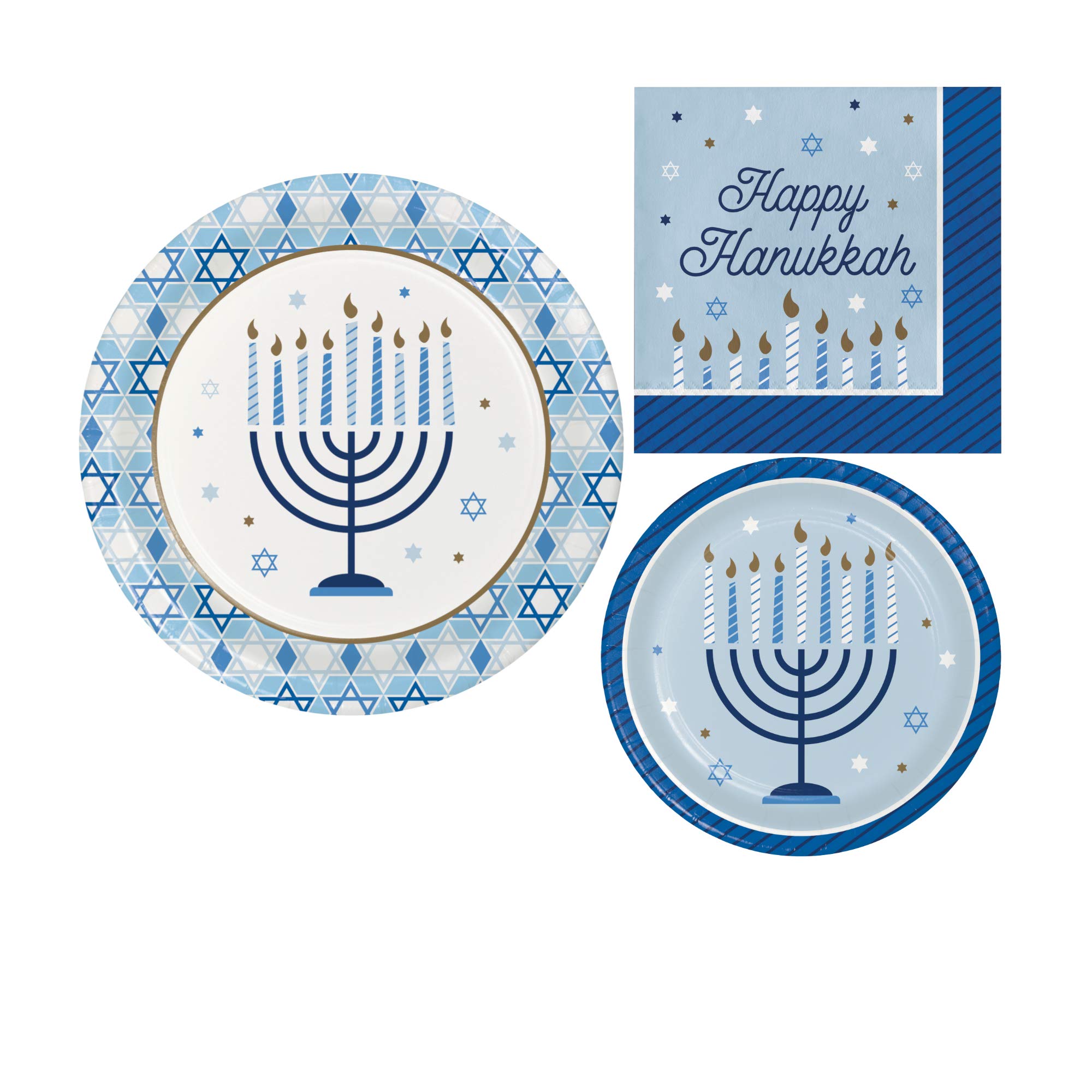 Hanukkah Party Supplies Set - 8 Guest Disposable Paper Plates & Napkins for Jewish Festival Celebration | Perfect for Family Gatherings & Holiday Decorations