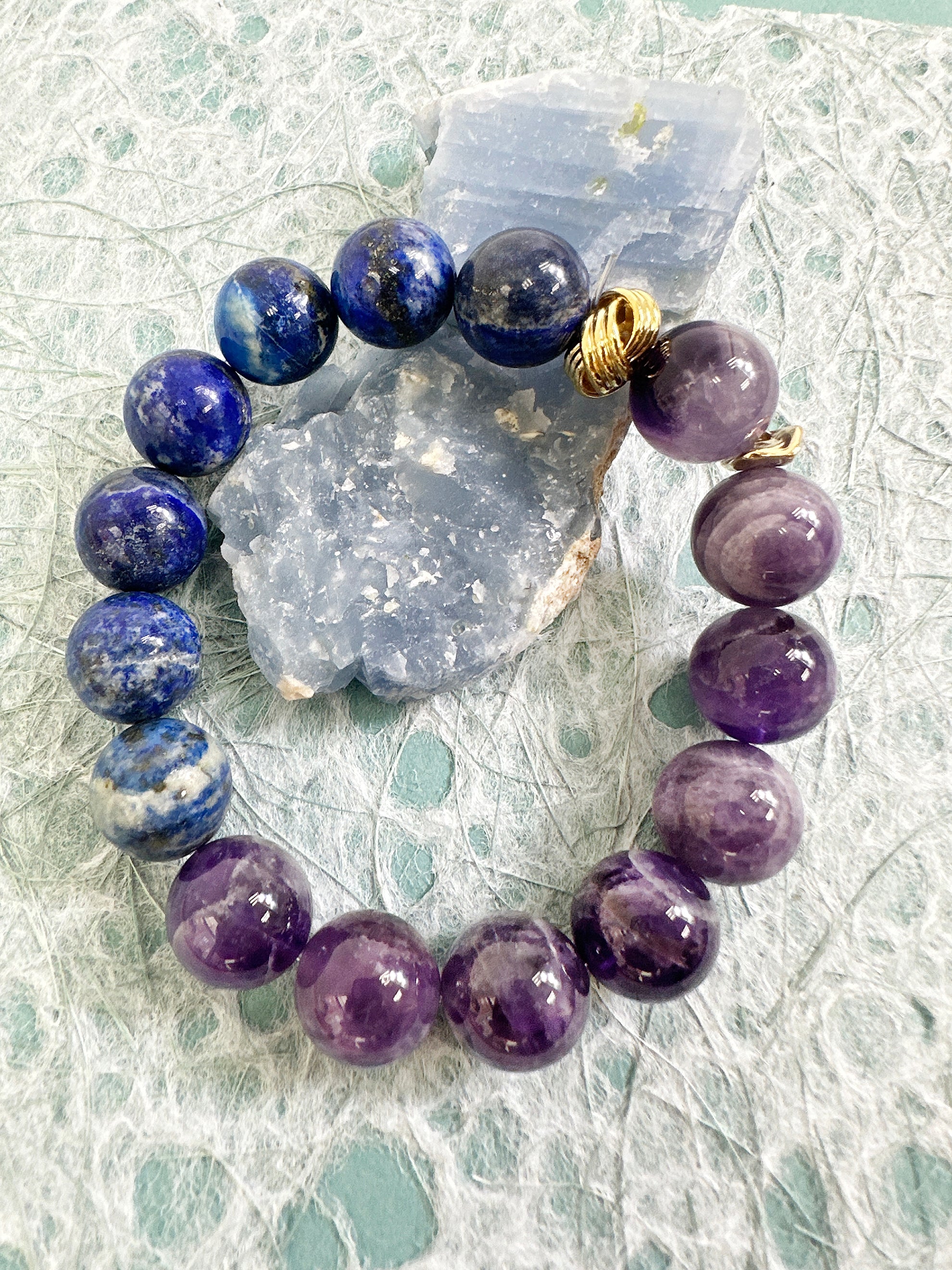 Chunky Amethyst and Blue Lapis Men's Bracelet MEB24 - Stylish Spiritual Healing Jewelry for Meditation & Gifts