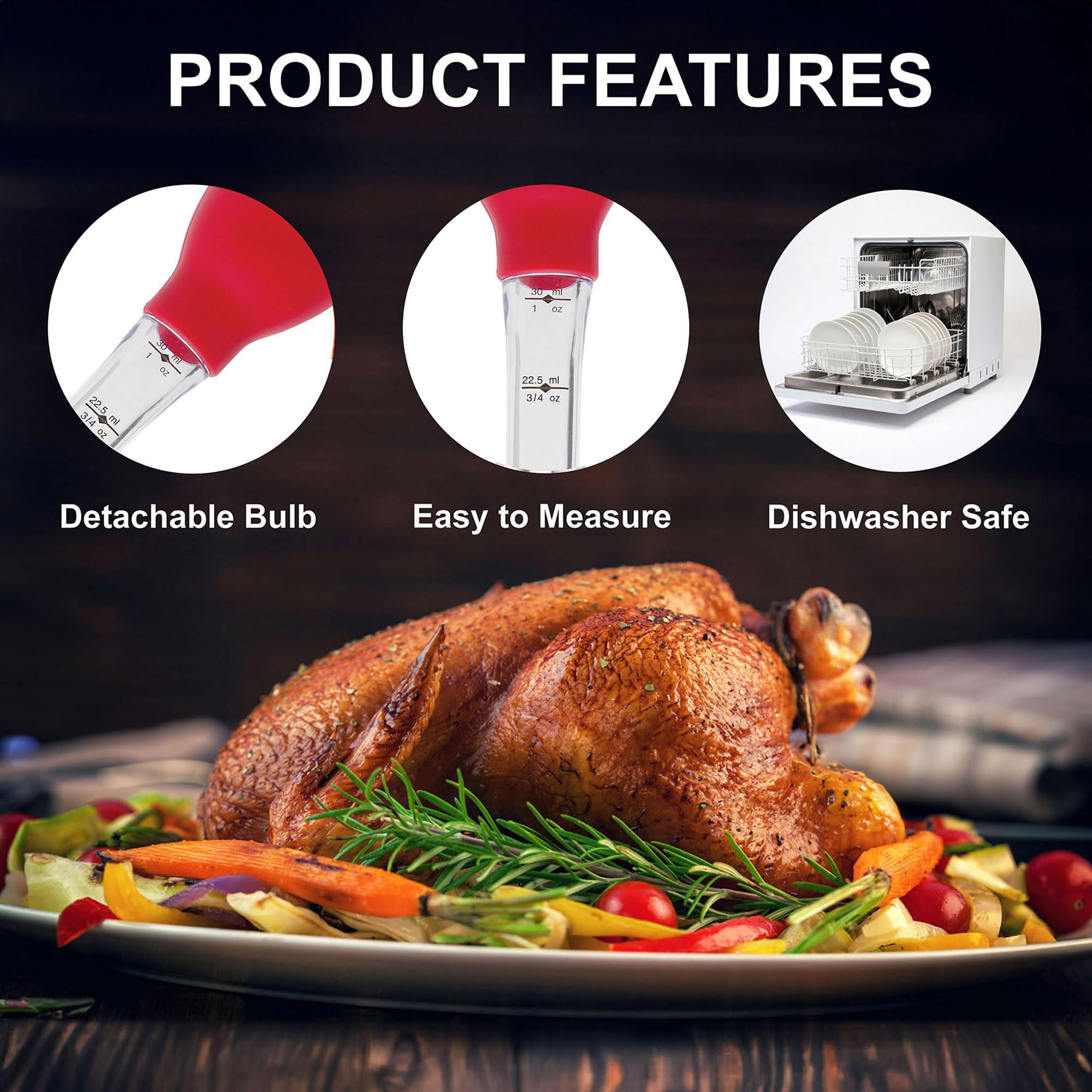 Heat-Resistant HIC Roasting Stand-Up Turkey Baster - Perfect for Thanksgiving, Holiday Cooking & Juicy Meat Roasting