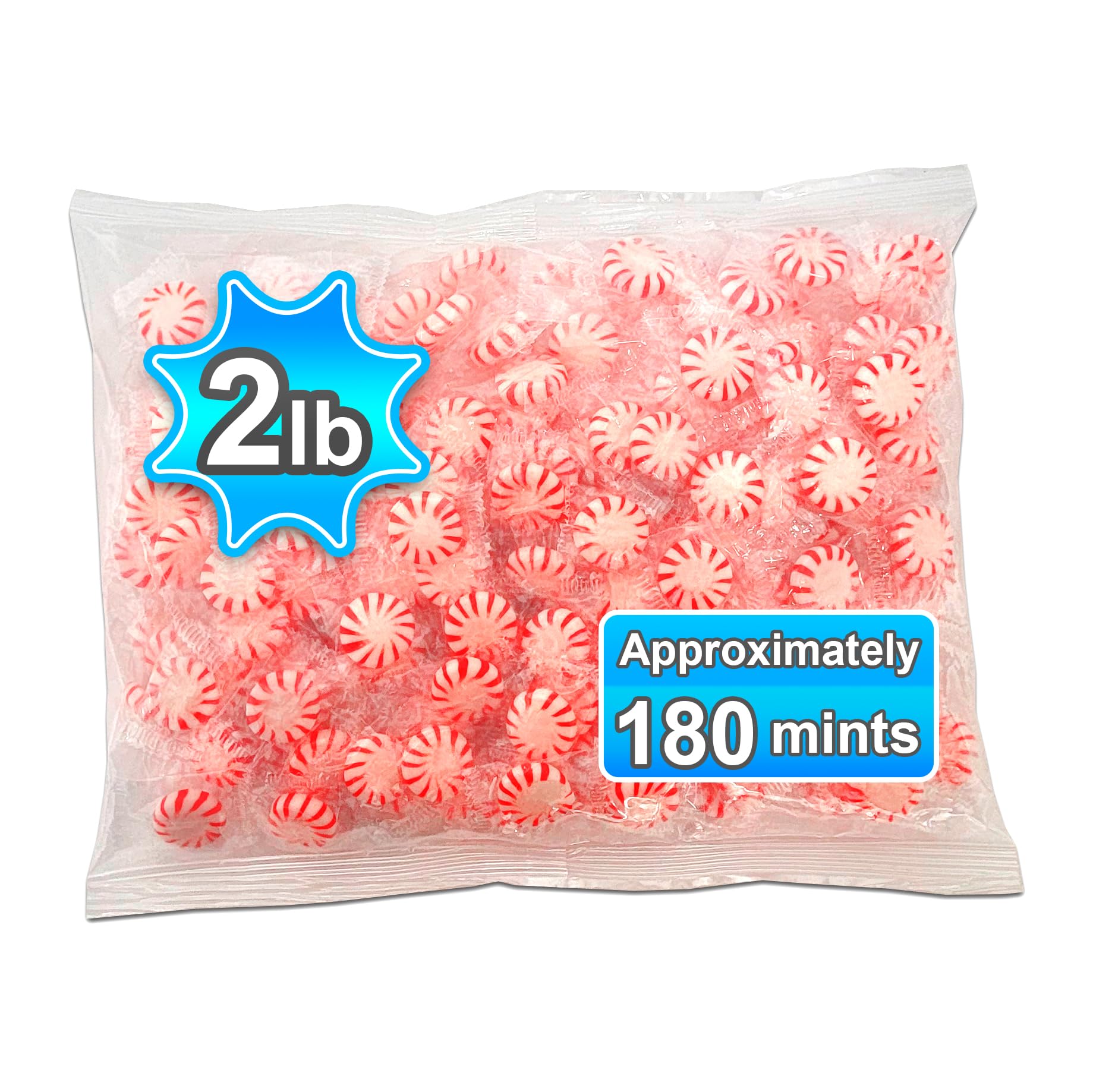Shippedfast Individually Wrapped Starlight Peppermints - Premium Hard Candy Mints with Real Peppermint Oil, 2 lb Bulk Pack | Perfect for Office, Parties, Holiday Gifts & Freshening Breath