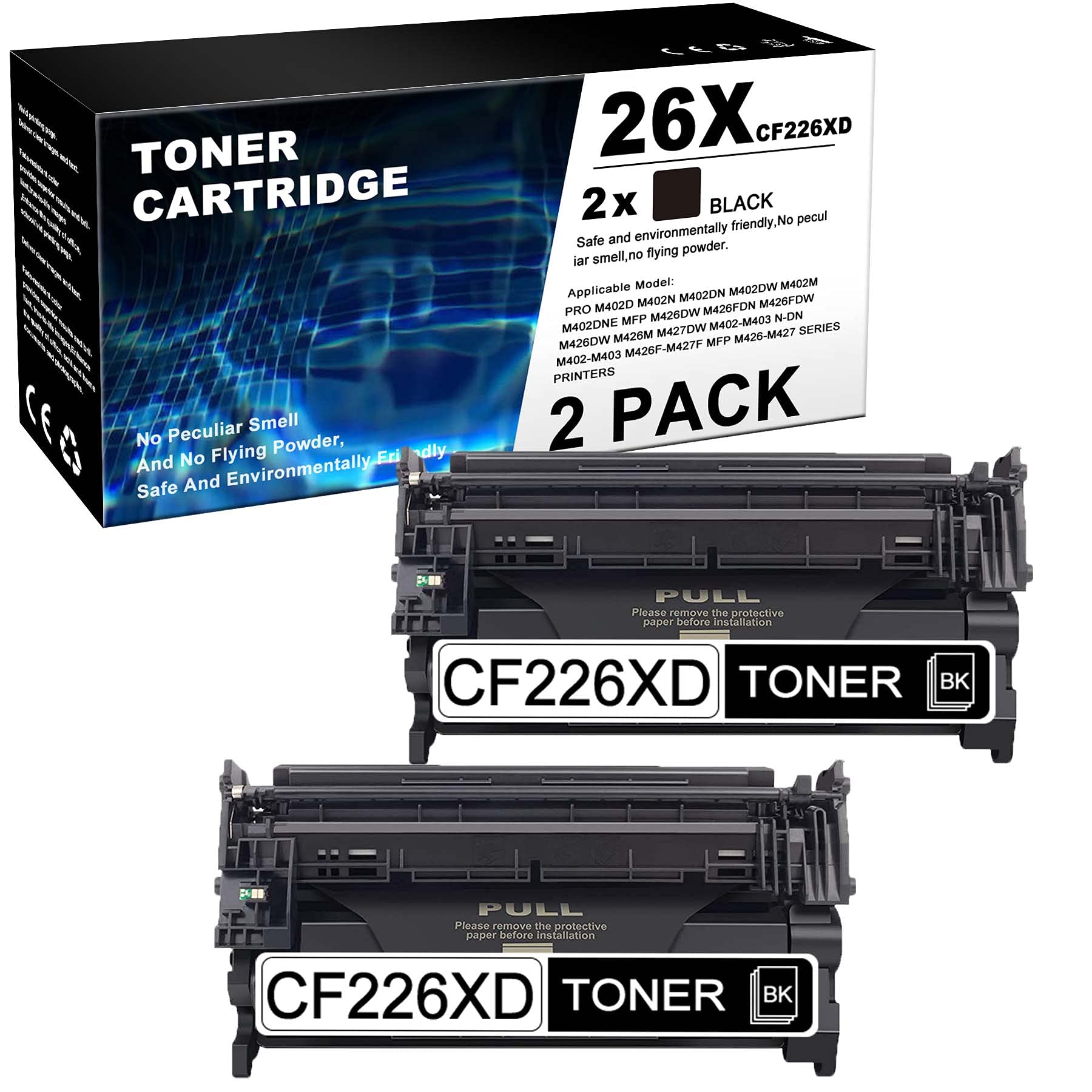 JETACOLOR High Yield Toner Cartridge Replacement for HP 26X | CF226XD | Compatible with HP Pro M402m, M426dw, M426fdw, M427dw, M402-M403, M426f-M427f Printers (2-Pack Black) - Perfect for Office & Home Printing Needs