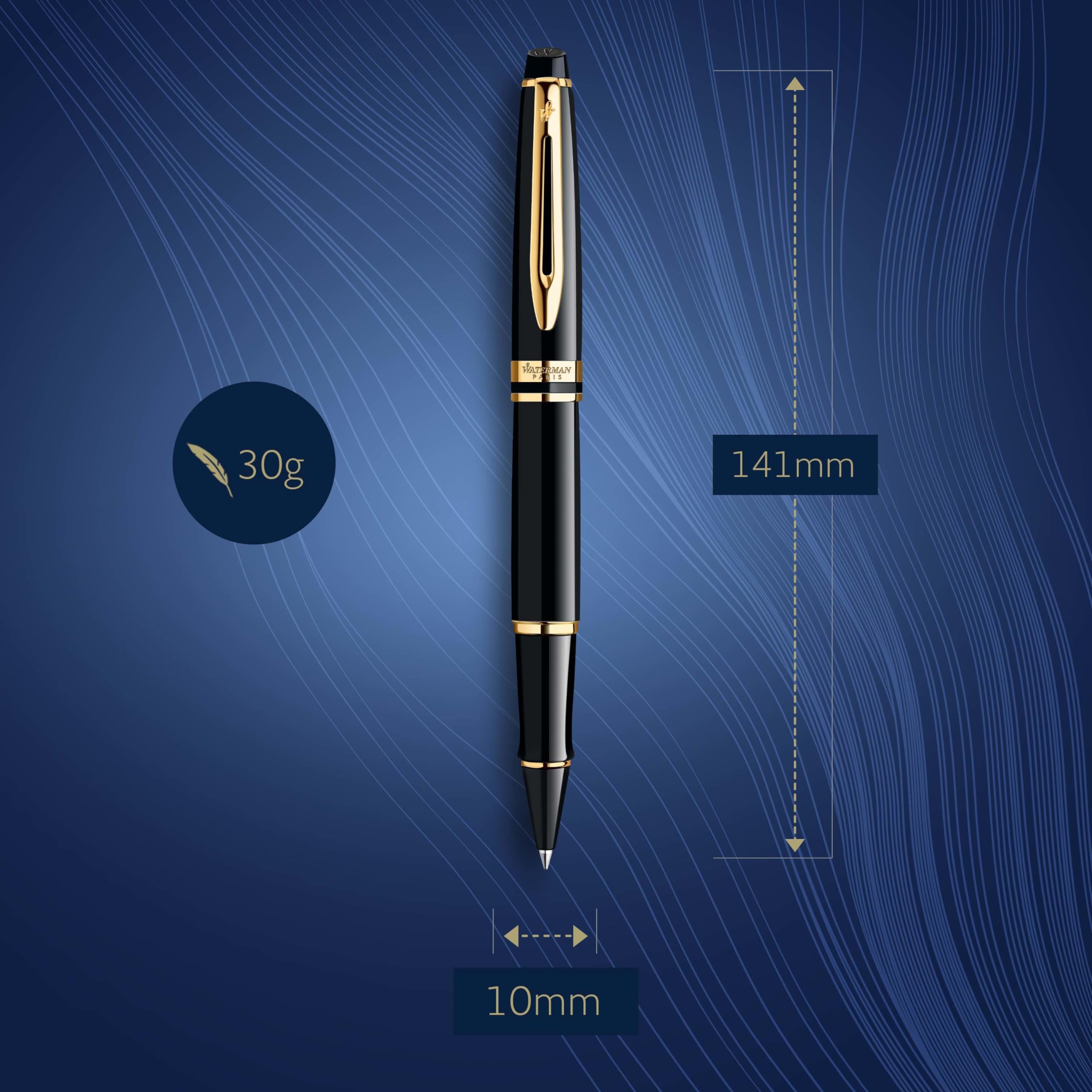 Waterman Expert Rollerball Pen - Gloss Black with 23k Gold Trim, Fine Point Black Ink, Luxury Gift Box | Premium Writing Instrument for Professionals, Ideal Coworker Gift for Office, Business Meetings & Special Occasions