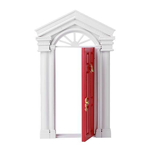 Miniature Wooden Dollhouse Door - Handcrafted Birch Fairy Door for Dolls House Accessories (Red) | Perfect for DIY Dollhouse, Fairy Garden & Miniature Scene Decor