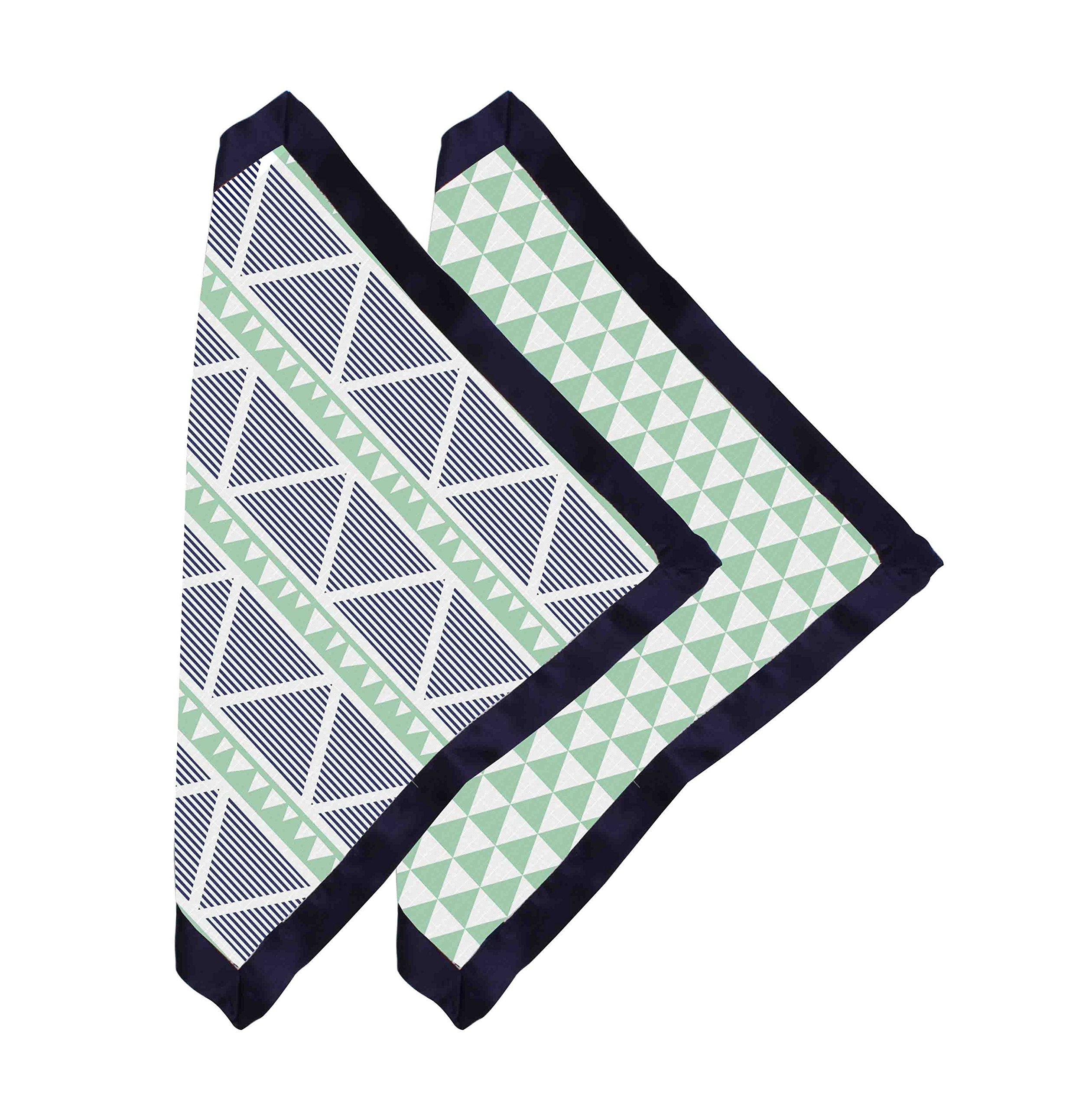 Bacati Emma Aztec Triangles Muslin 2-Piece Security Blankets with Sateen Trim - Mint & Navy Baby Blankets for Soothing, Swaddling & Nursery Decor