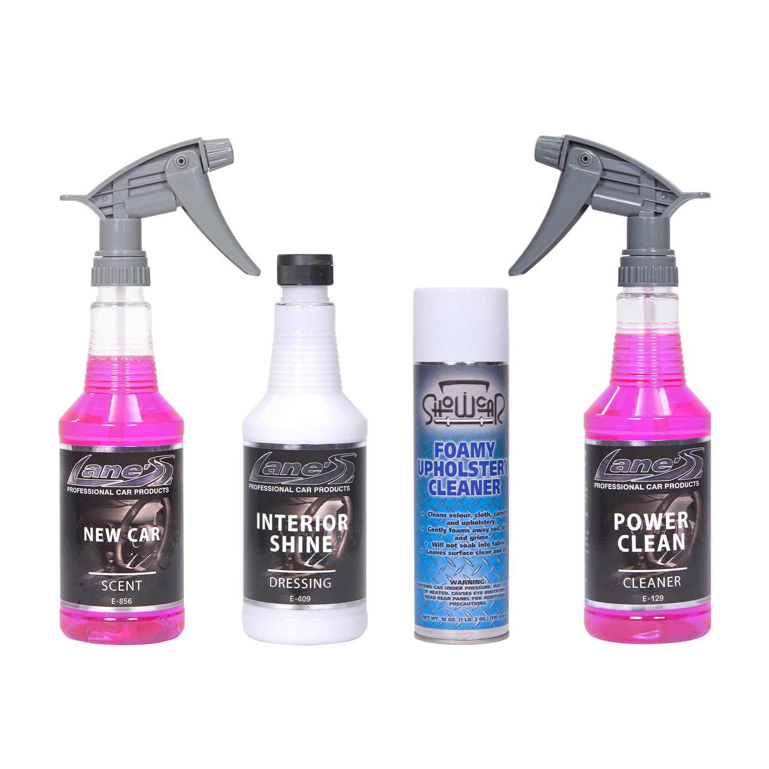 LANE'S Premium Interior Detail Kit - Power Clean Vinyl & Plastic Cleaner, Interior Shine Dressing, Foamy Upholstery Cleaner, New Car Scent - Perfect for Car, Home, and Office Cleaning