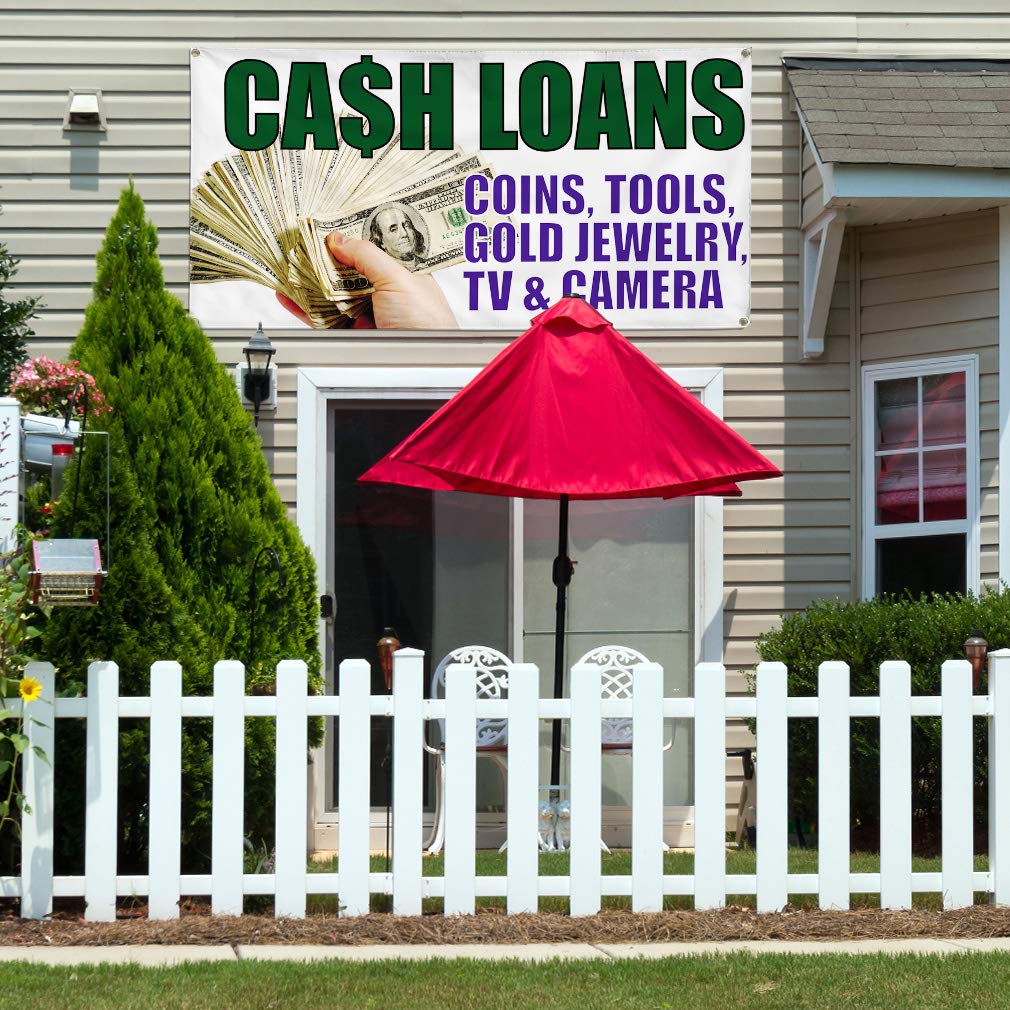 Custom Vinyl Banners 60x144 Inches - Weatherproof Outdoor Business Signs with 10 Grommets for Loans, Coins, Gold Jewelry & TV Advertising | Perfect for Storefronts, Trade Shows & Yard Sales