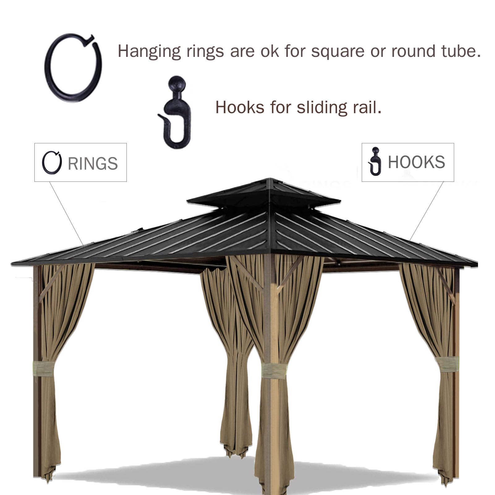 10'x12' Waterproof Gazebo Curtains - Khaki Universal Replacement Side Panels (4-Panel Set) with Zipper for Outdoor Patio, Garden & Backyard Use - Perfect for Sun Protection & Privacy