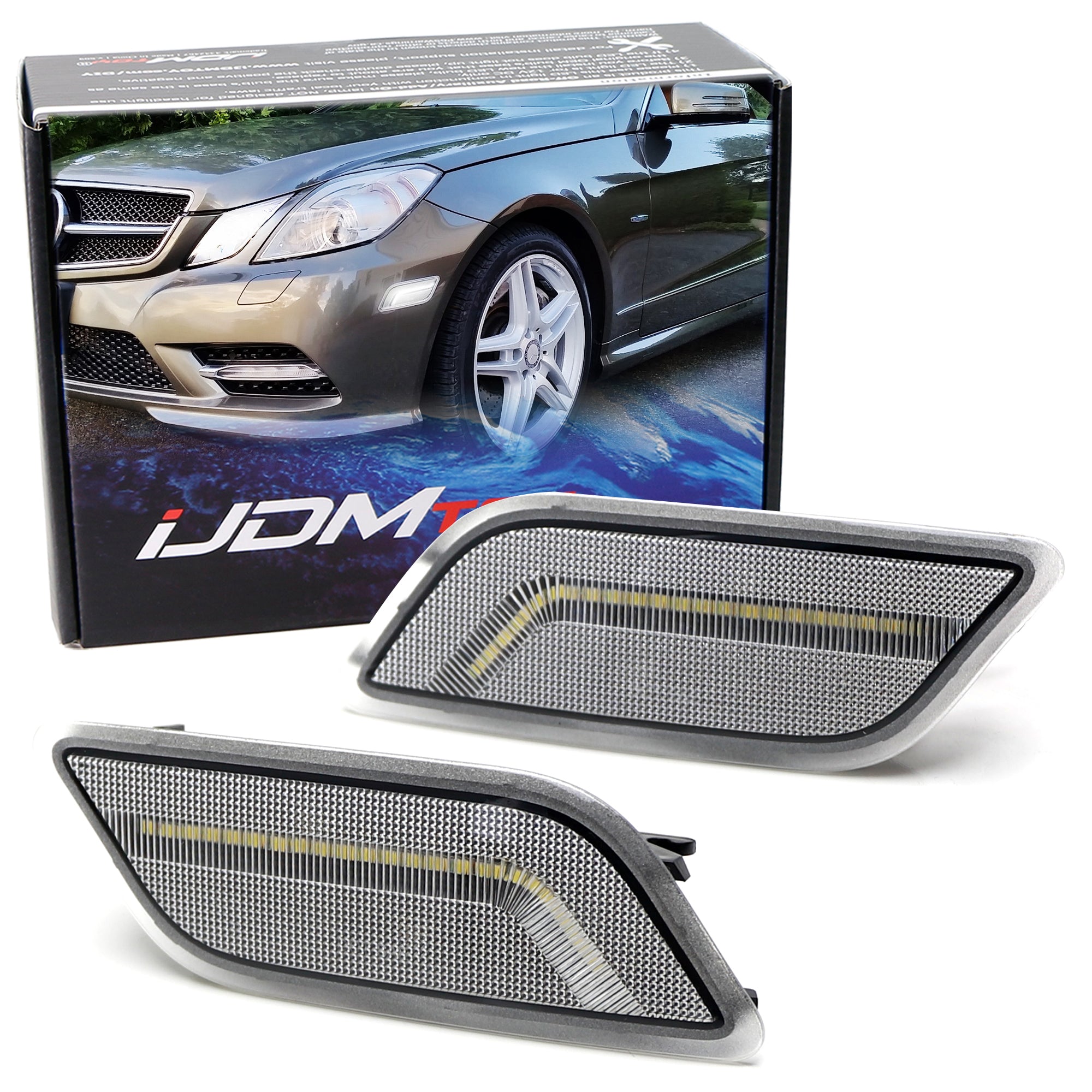 Clear Lens White Full LED Strip Side Marker Lights for 2010-2013 Mercedes E Coupe - Enhanced Visibility & Style for Night Driving & Custom Car Mods